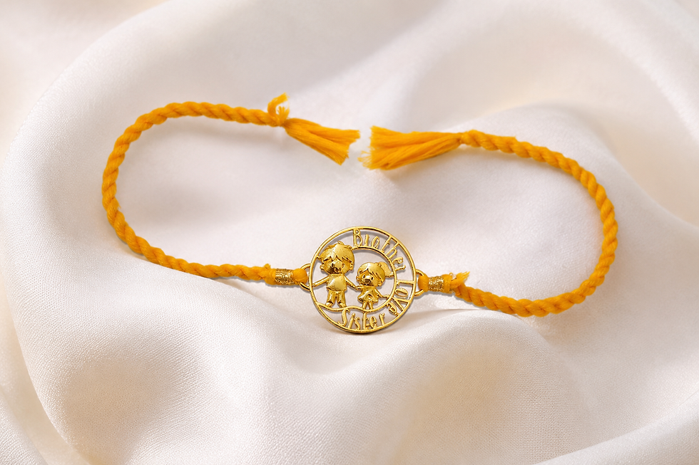 Thumbnail: Athizay Brother Sister Gold-Toned Rakhi with Yellow Braided Thread