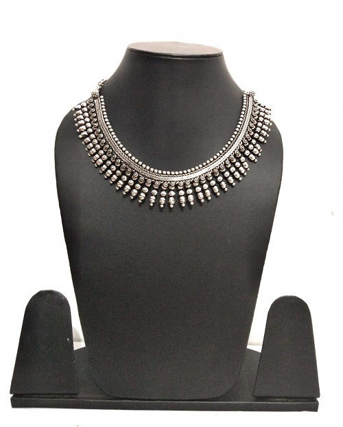 Thumbnail: Tribal necklace in oxidized silver for women ethnic jewelry chokers