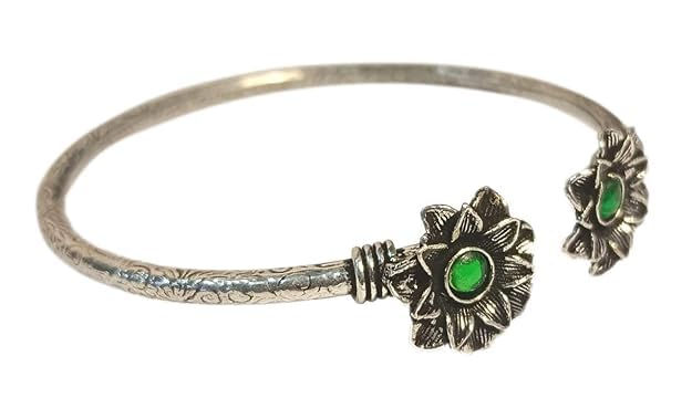 Athizay Ladies Kadaa Oxidized Silver Plated Brass Flower Design Openable Crystal