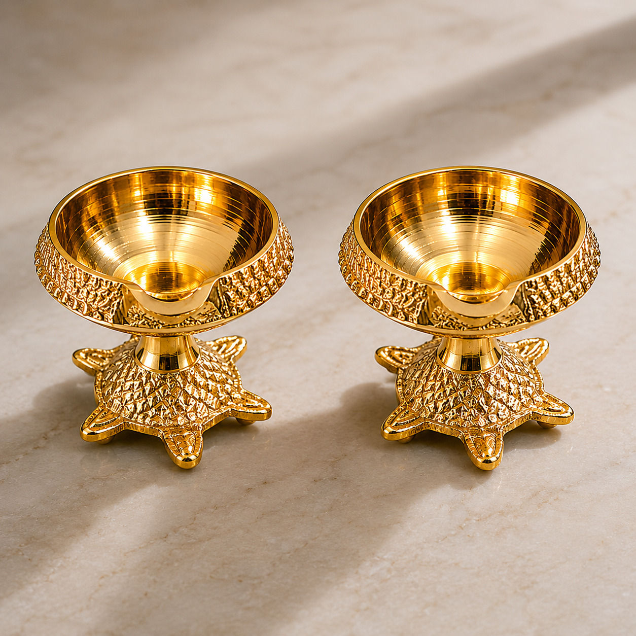 Athizay Pure Brass Engraved Kuber Deep Diya with Tortoise 2 Pieces