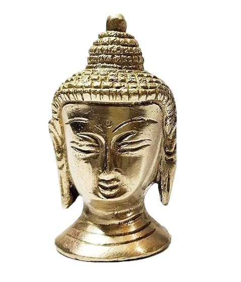 Thumbnail: athizay Gold Brass Buddha Head Idol Spiritual Decor Paperweight 6 cm