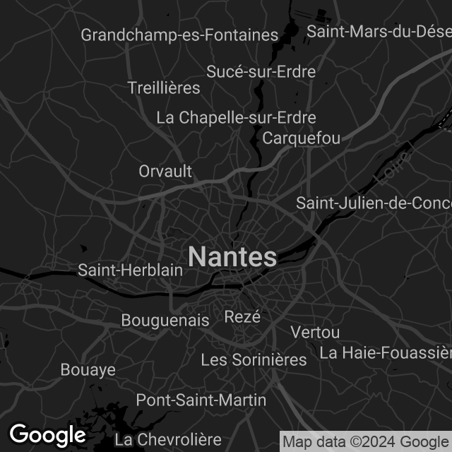🌎 Map Maker: Nantes, Loire-Atlantique, France (Dark)