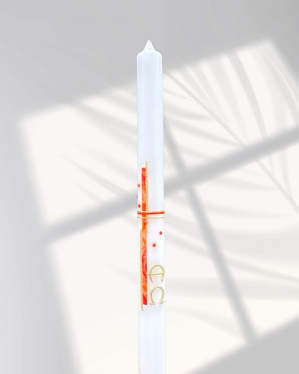 Miniaturbild: Taufkerze "Modernes Kreuz in Koralle & Gold"