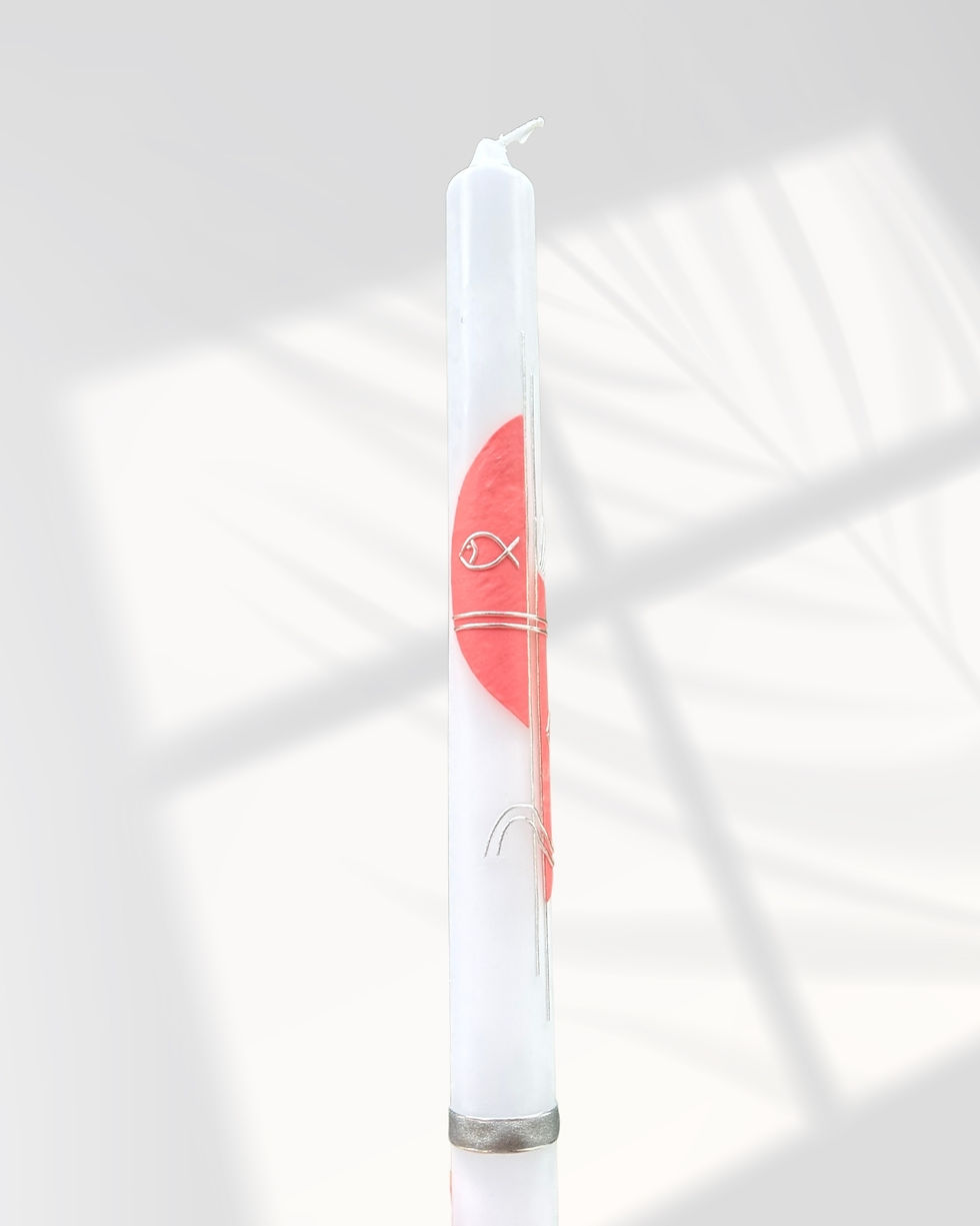 Miniaturbild: Taufkerze "Modernes Kreuz in Rosè mit Silber"