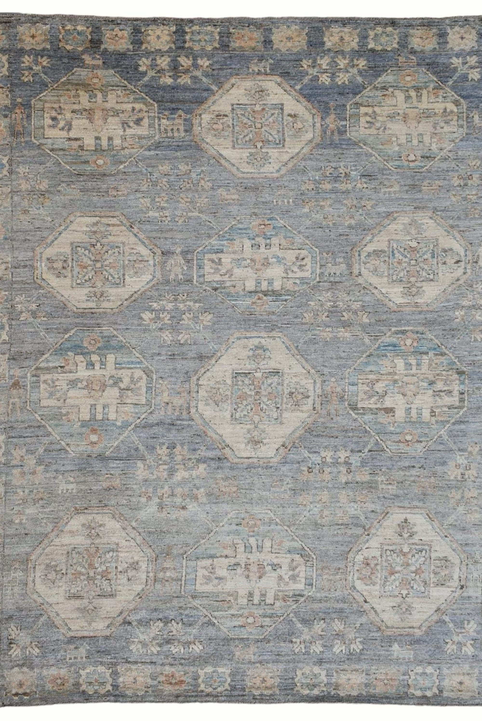 9x12 ft Oriental Ushak Design Area Rug, Gray Background Tribal Rug, Handmade Bed