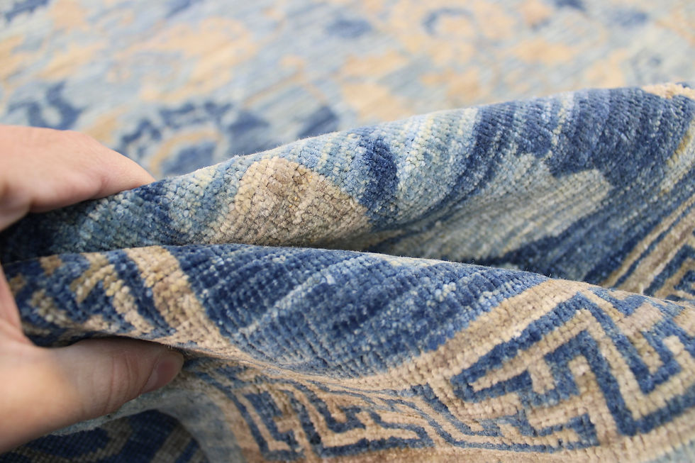 Thumbnail: 9x12 Fine Knotted Blue Transitional Rug, Peking Design Rug, Handmade Wool Veg Dy