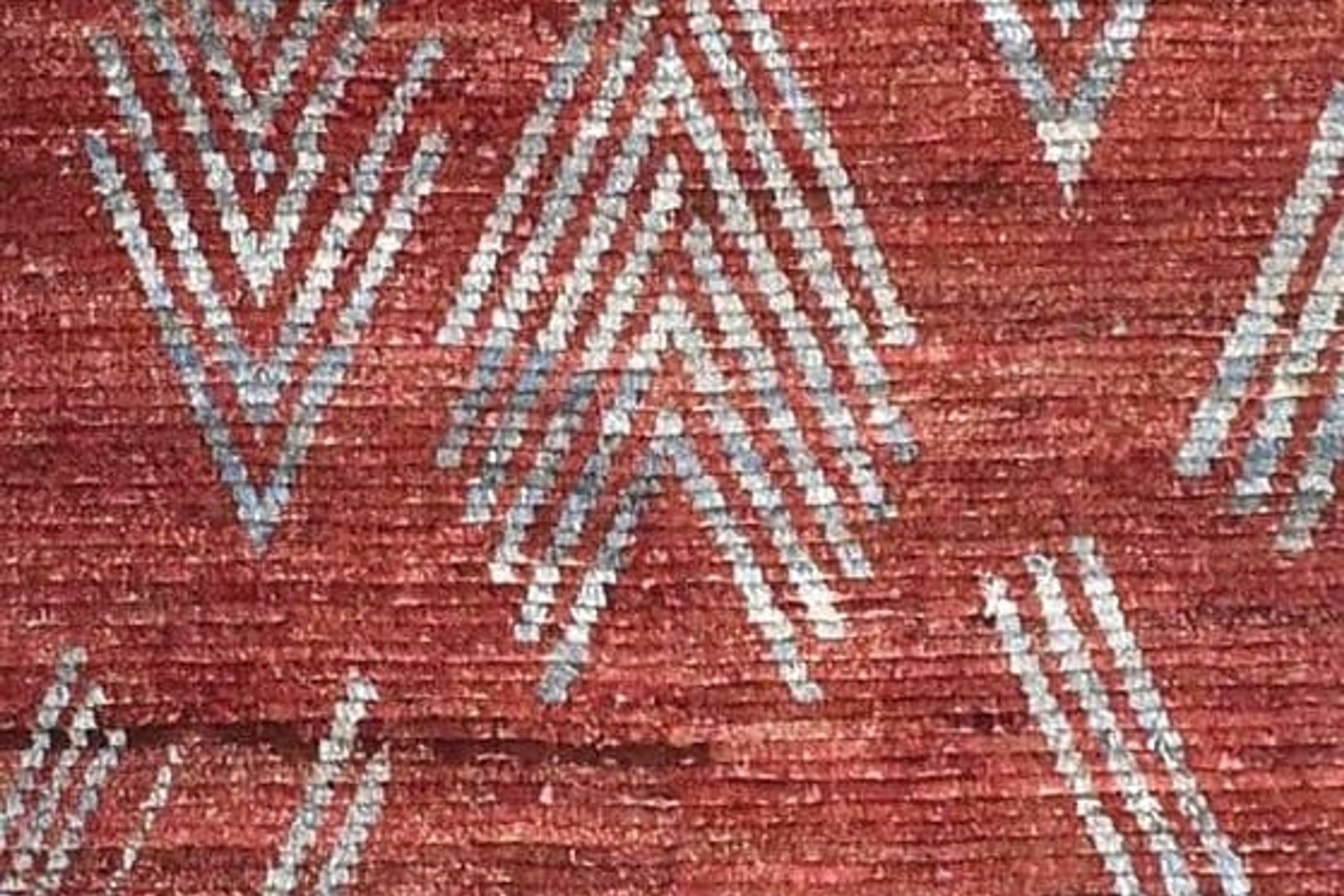 3x16 ft Simplistic Red Tribal Runner, Blue on Red Runner, Moroccan Hallway Runn