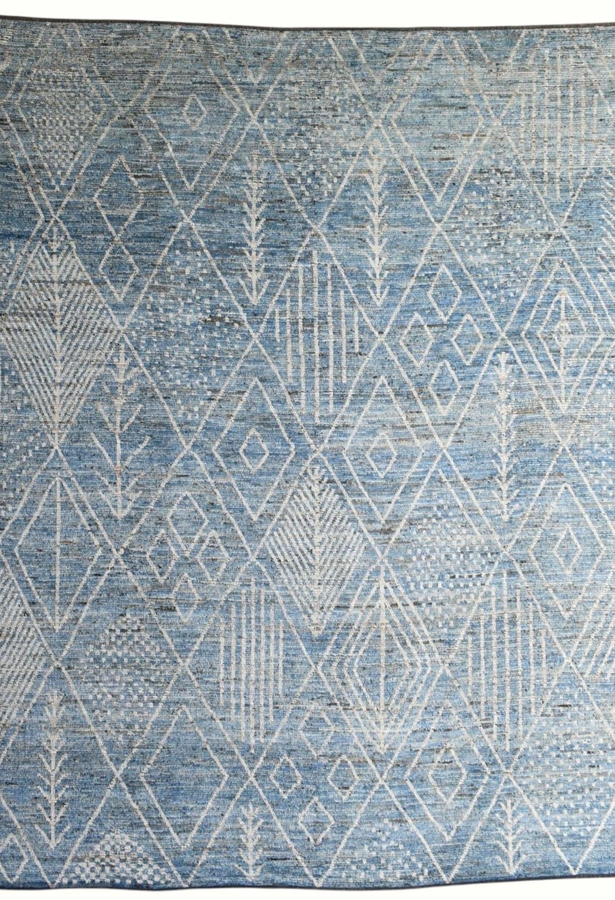 12x14 ft Large Moroccan Area Rug - Blue Handmade Beni Tribal Rug - Afghan Wool V