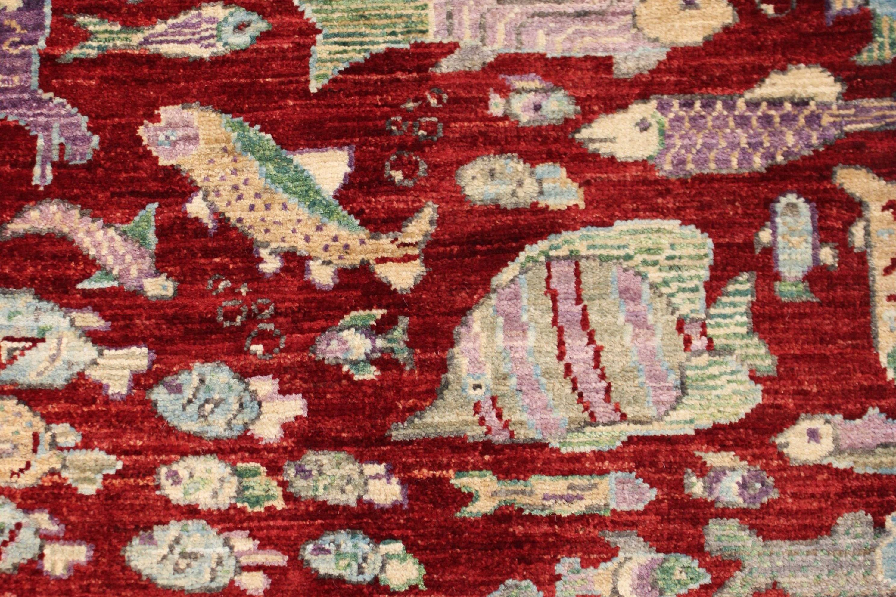 2x3 ft Beautiful Red Fish Rug | Hand Knotted Afghan Rug | Entryway rug | Wall De