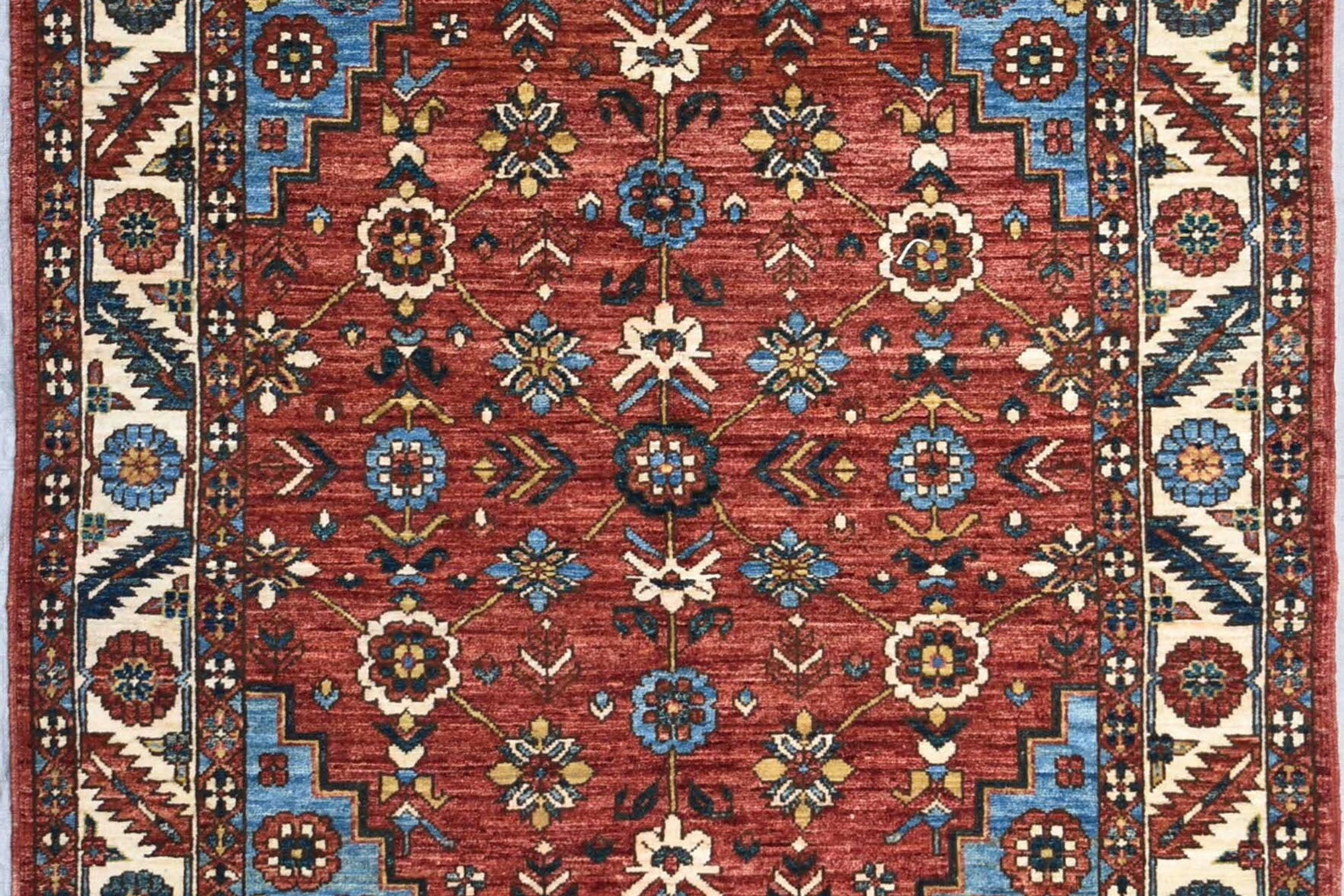 4x6 Beautiful Red Heriz Rug, Persian Style Rug, Veg Dye Colors, Hand Knotted Afg