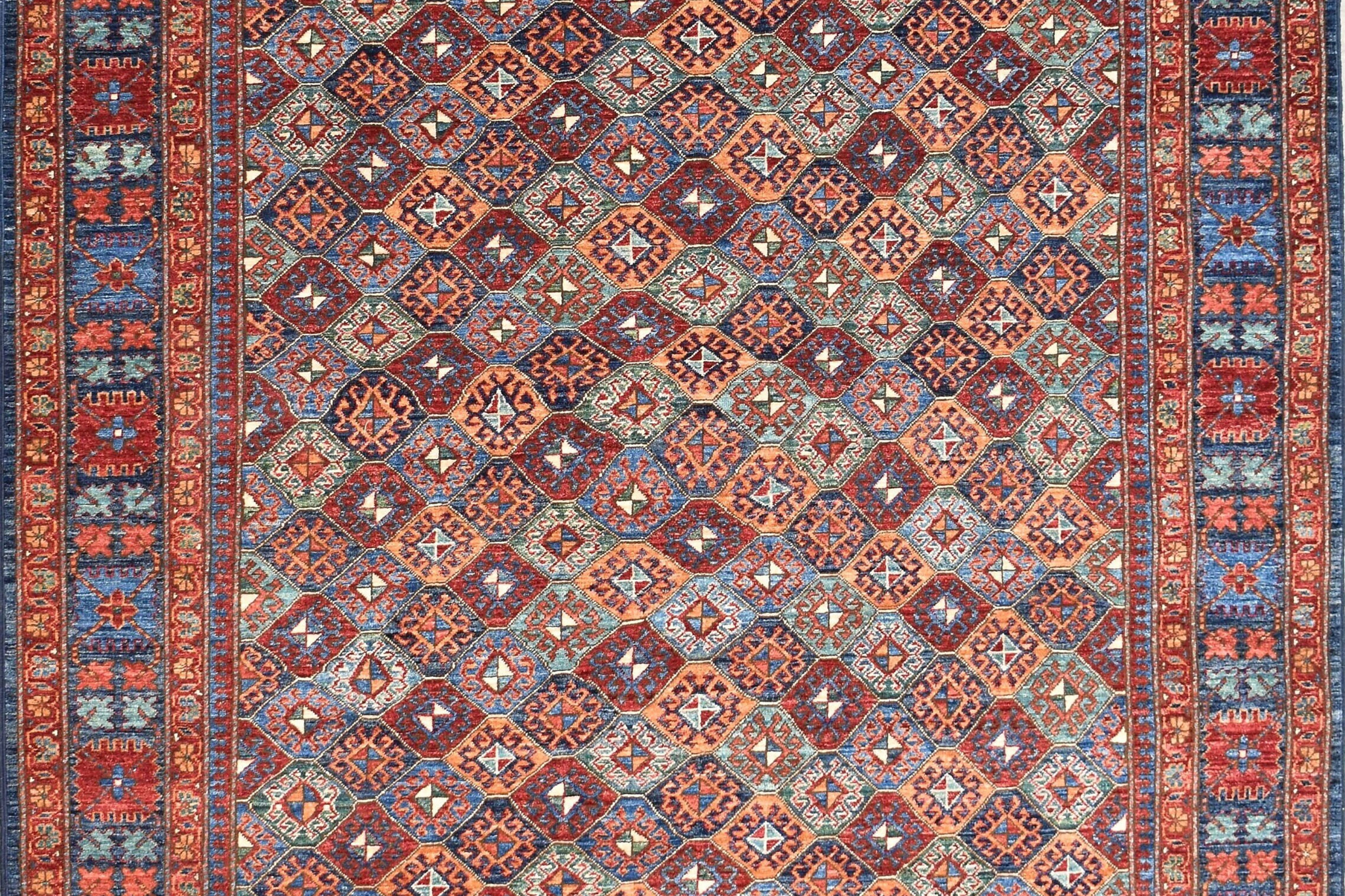 6x9 ft Turkish Shawl Design Area Rug, Fine Knotted Afghan Rug, Traditional Rug,