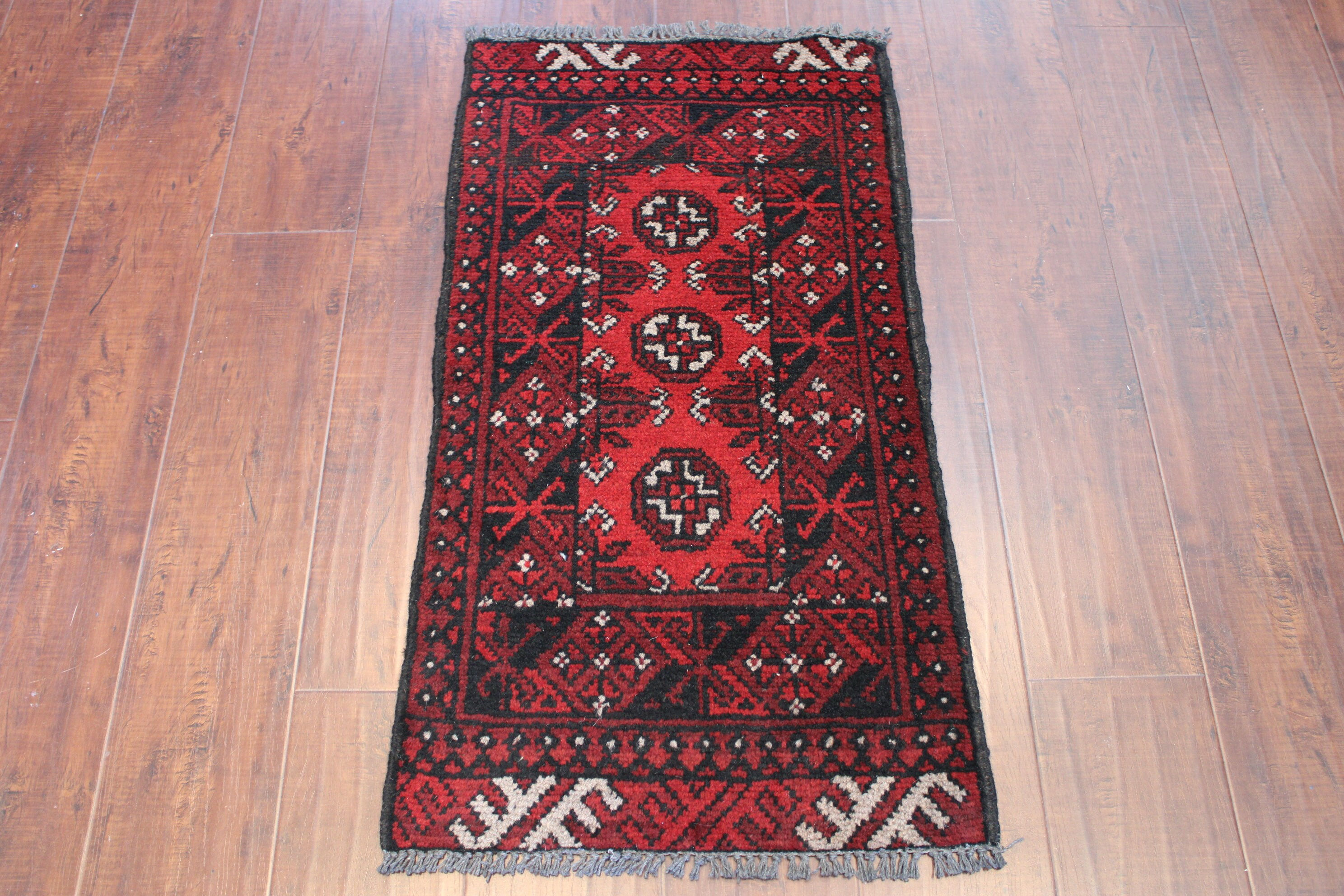 2x3 ft Red Turkmen Design Rug | Red Afghan Hand Knotted rug | Door mat rug | Ent