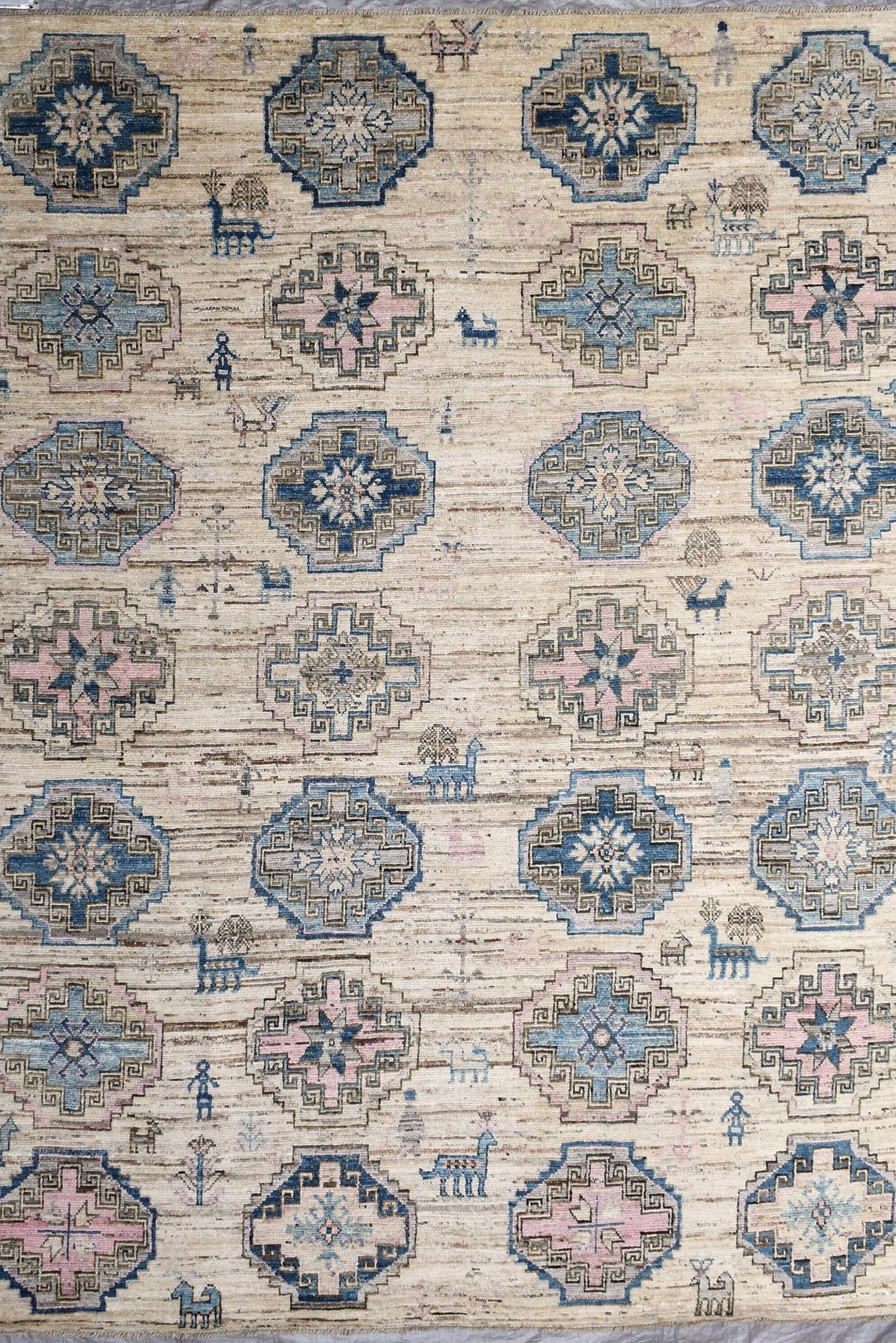 9x12 ft Turkish Ushak Design Rug, Beige Tone Colored Tribal Rug, One of a Kind R