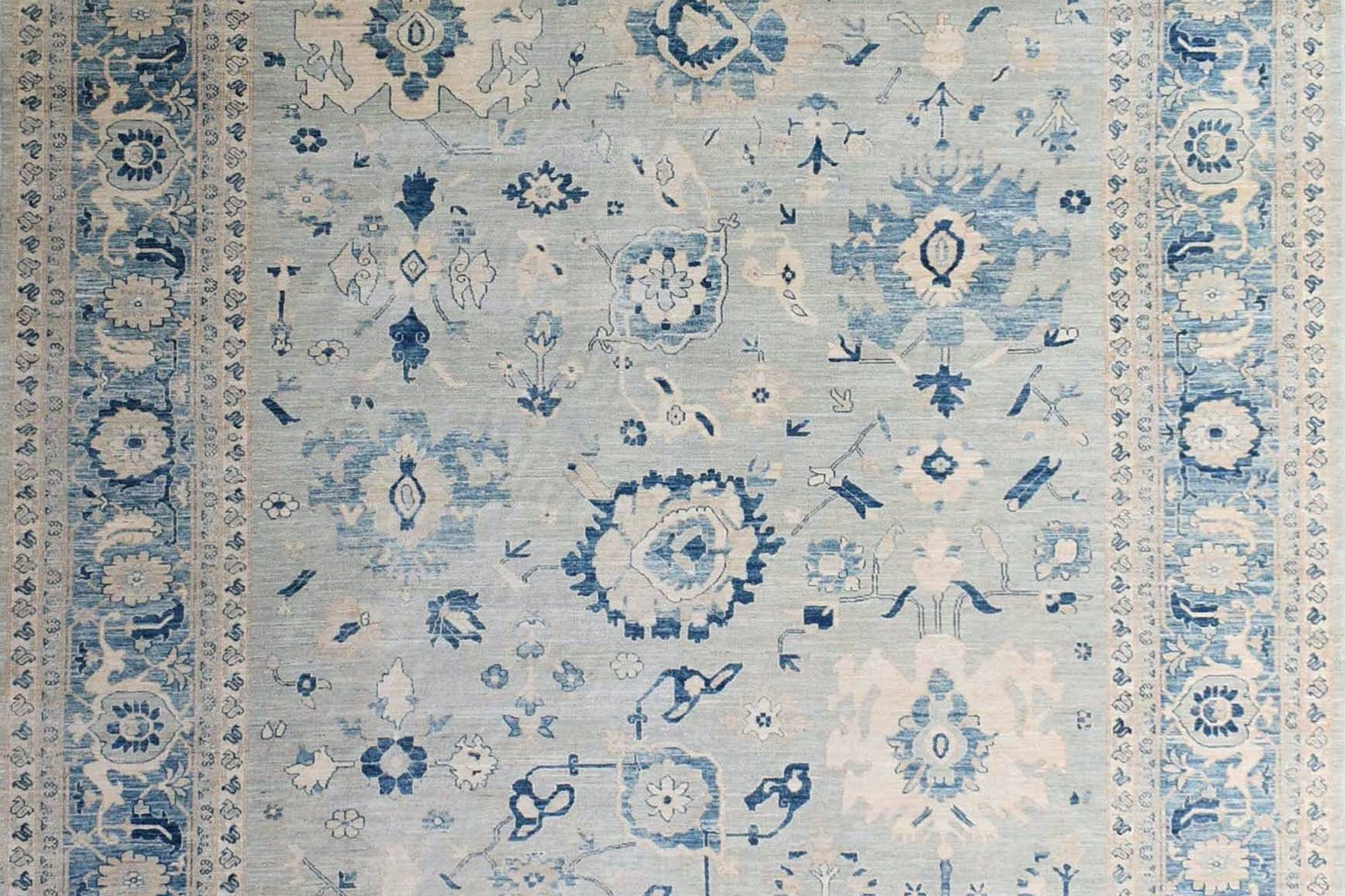 10x14 Neutral Blue Persian Bijar Design Rug, Light Mint Green Background, Afghan