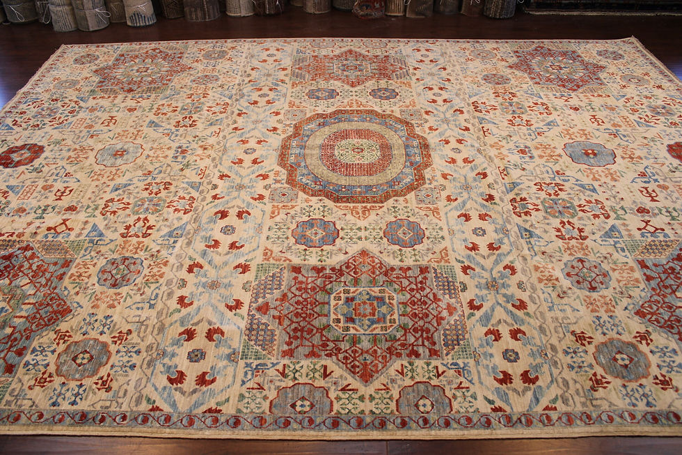 Thumbnail: 9x12 ft Fine Quality Mamluk Rug, Turkish Mamluk Design, Beige/Cream Background,