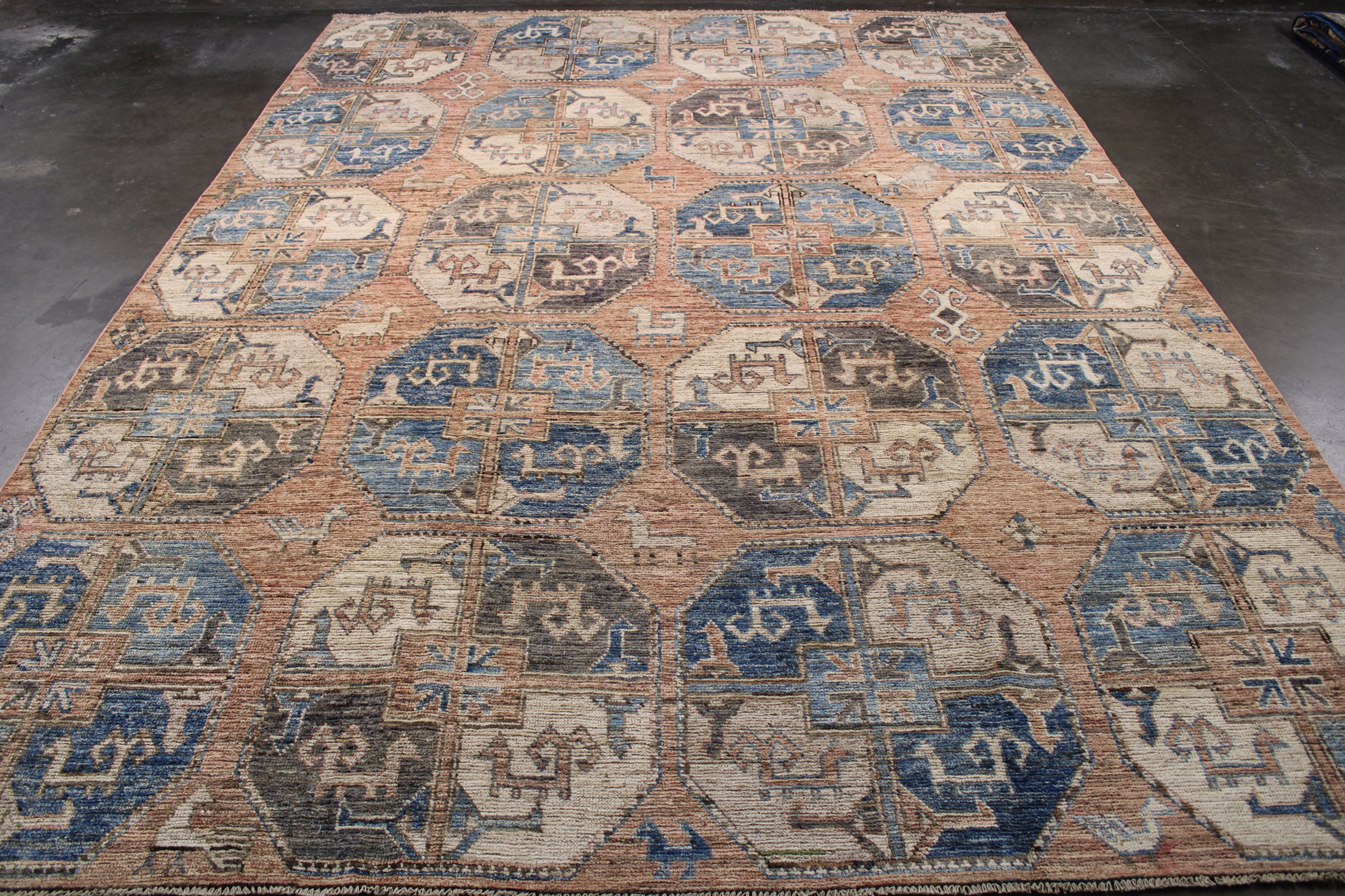 10x14 ft Red Turkish Oushak Rug, Turkmen Filpay Design, Red Background, Afghan A