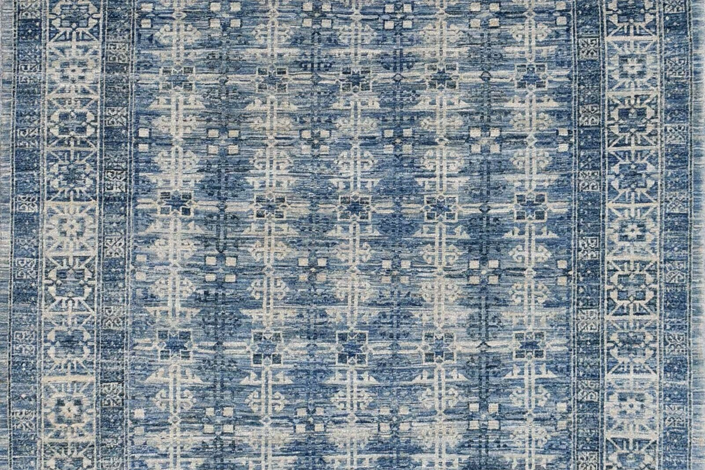 5x8 ft Blue Geometric Oriental Rug, Persian Heriz Design Area Rug, Transitional