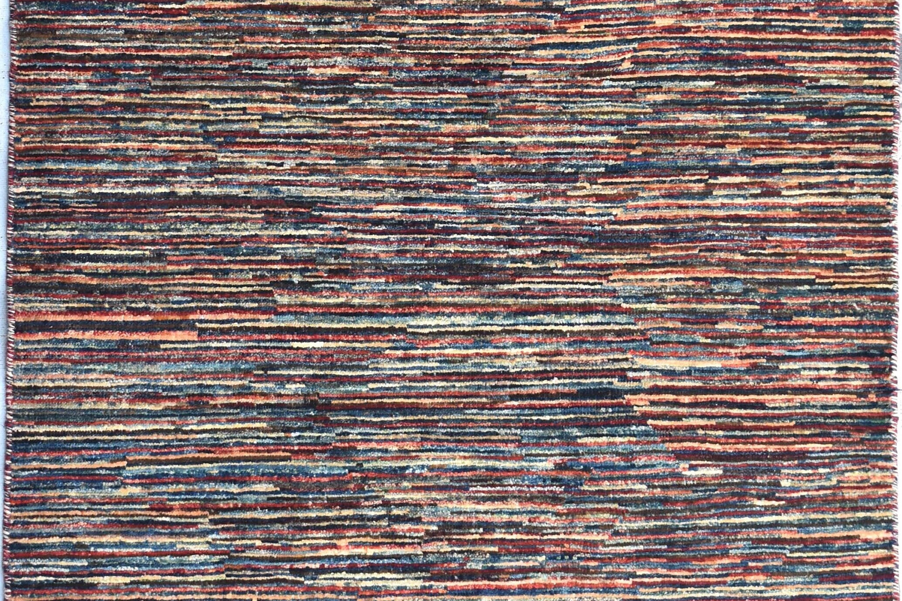 3x5 ft Stripes Gabbeh Area Rug, Multicolor Hand-knotted Afghan Rug, Abstract Des