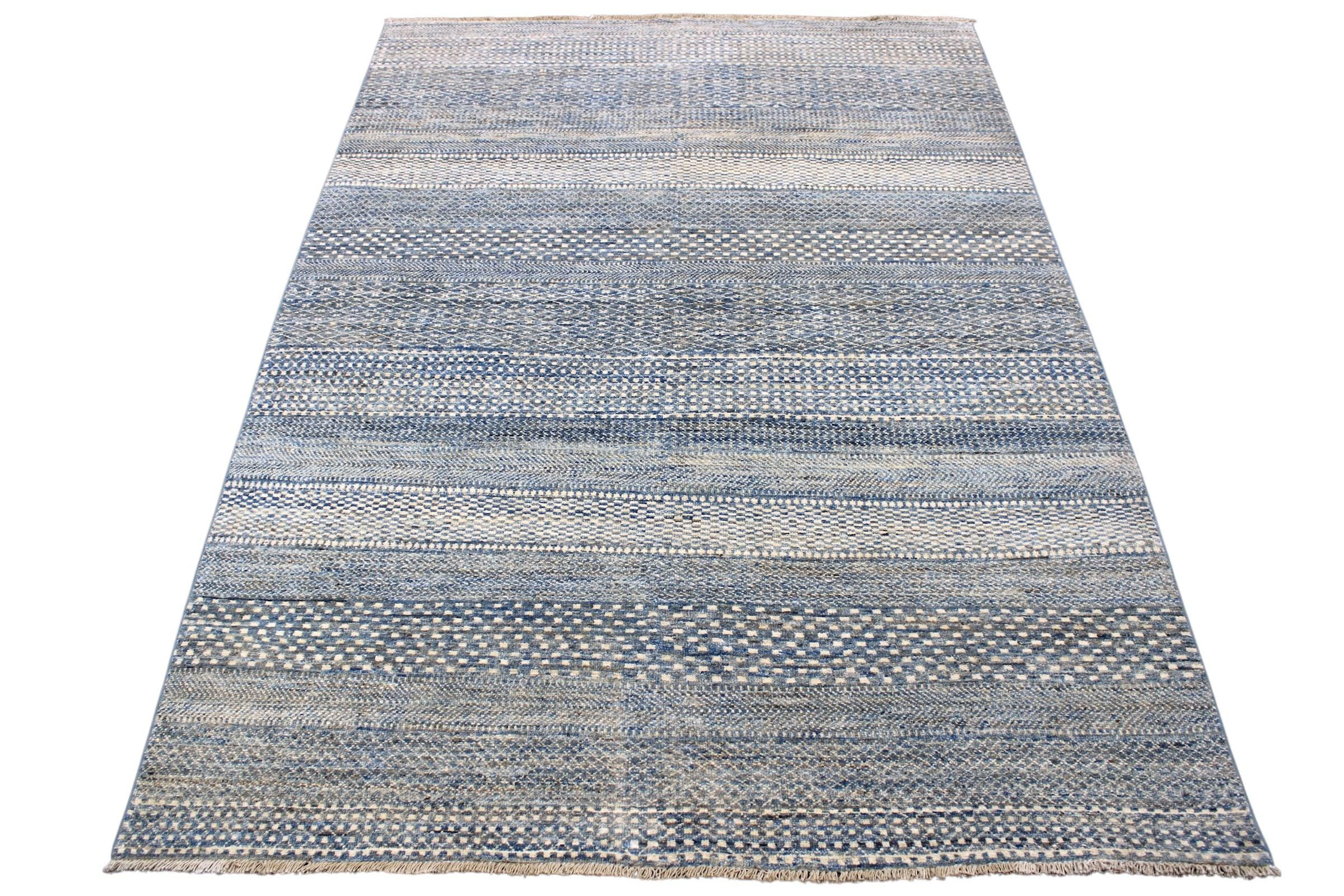 5x7 ft Blue Gabbeh Area Rug, Modern Nomadic Rug, Hand Knotted Afghan Rug, Dining
