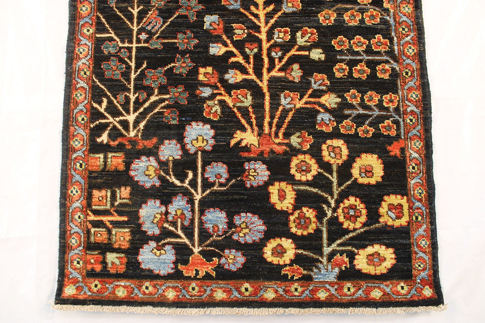 Thumbnail: 3x10 ft Charcoal Oriental Runner, Tree of Life Runner, Black Background, Traditi