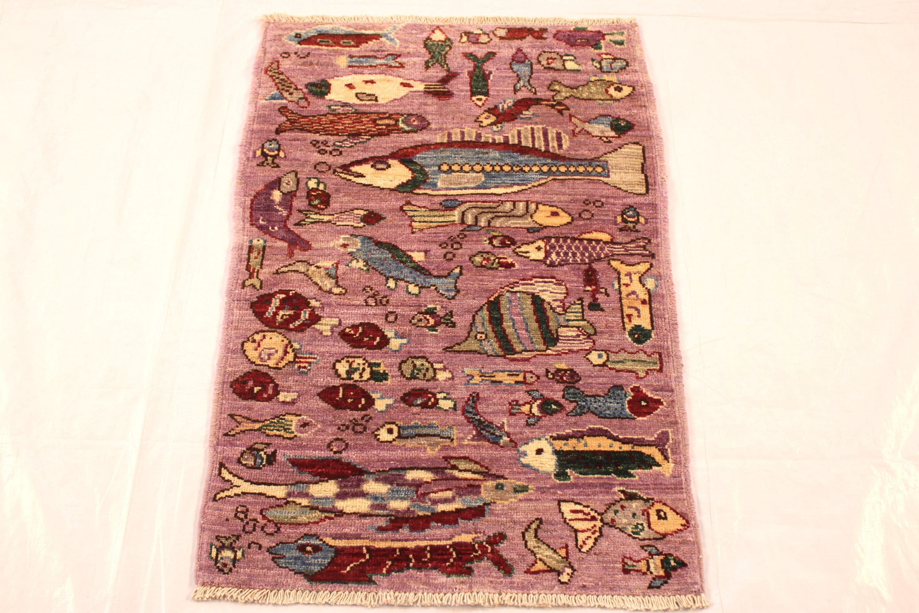 2x3 ft Beautiful Fish Rug | Hand Knotted Afghan Rug | Entryway Rug | Wall Decor