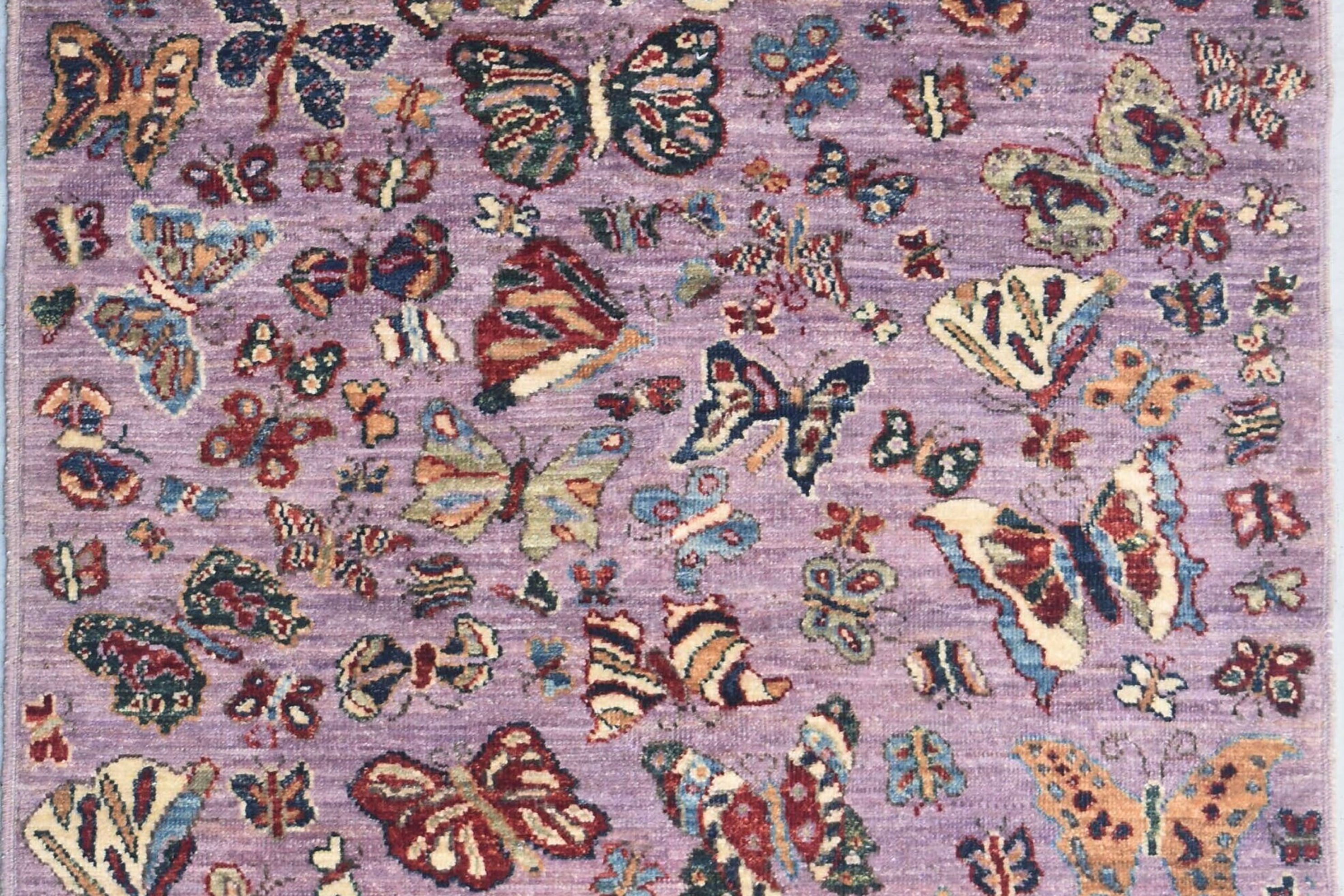 3x5 ft Animal Print Area Rug, Pink Butterfly Rug, Hand-knotted Afghan Rug, Kids