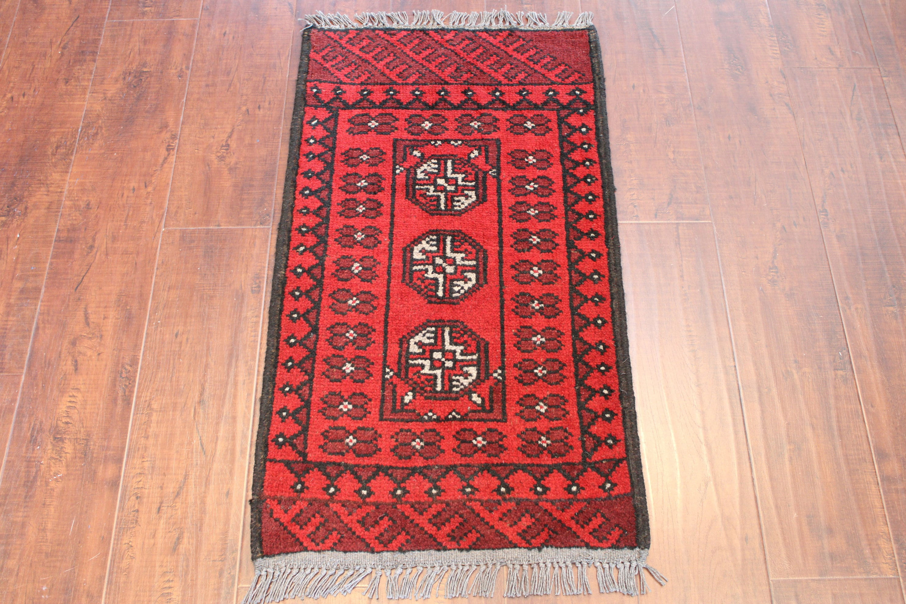 2x3 ft Red Turkmen Design Rug | Red Afghan Hand Knotted rug | Door mat rug | Ent