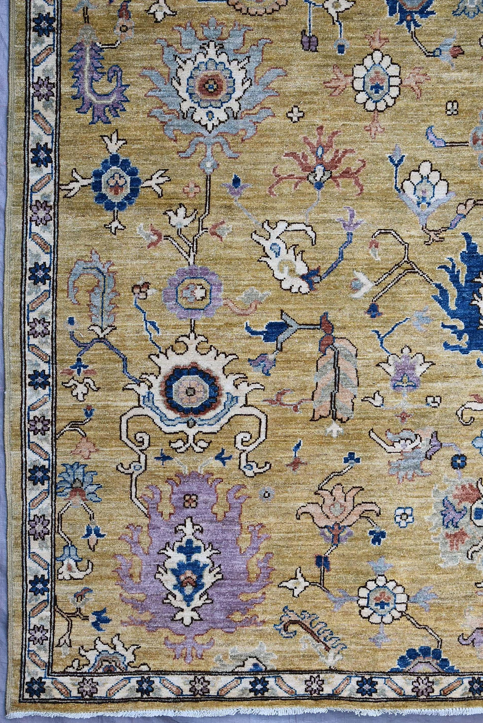 Thumbnail: 8x10 ft Green Oushak Design Rug, Floral Modern Color Area Rug, Vegetable Dye Rug