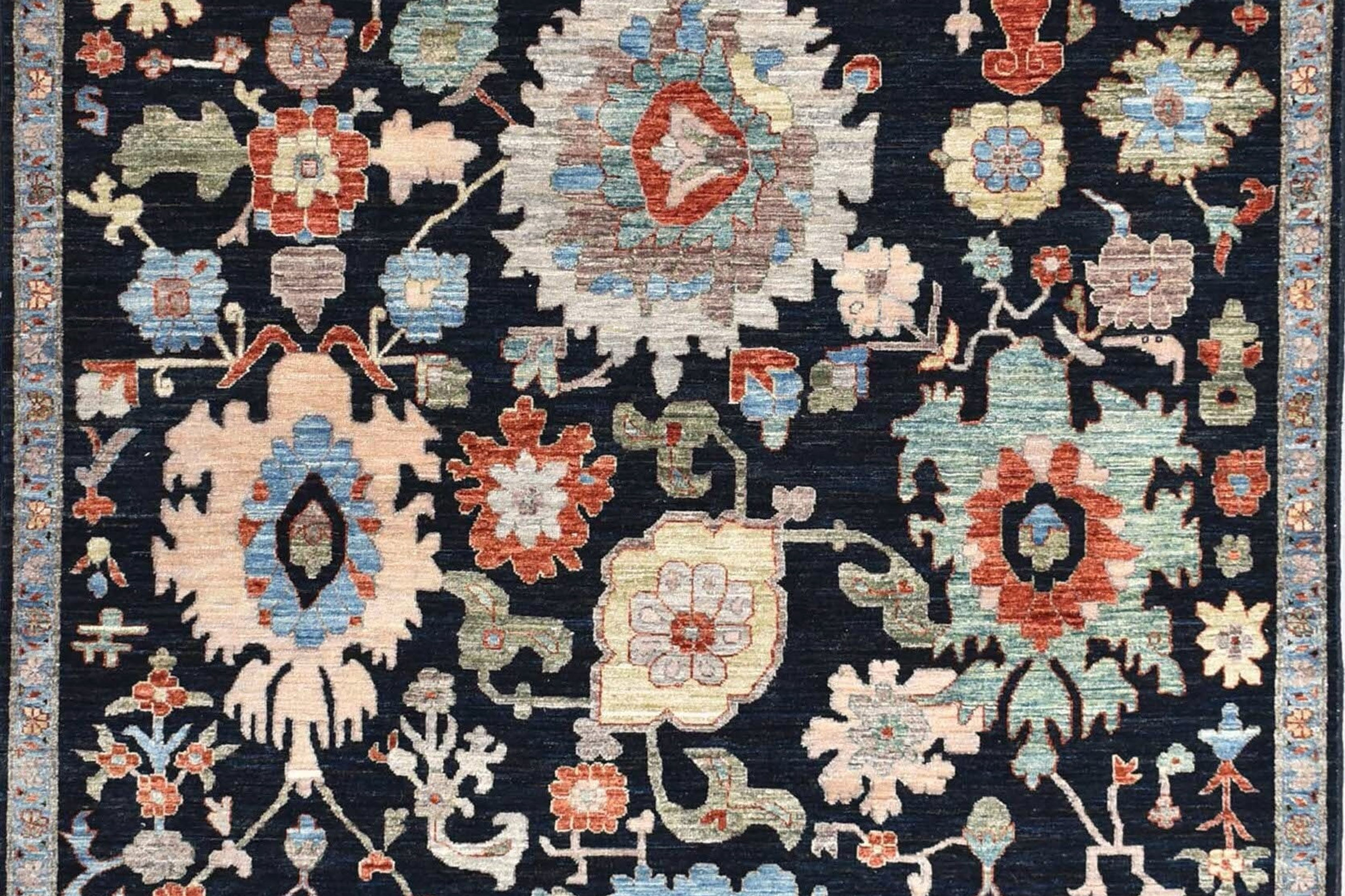 6x9 ft Colorful Harshang Rug, Ariana Rug, Dark Background Rug, Big Floral Patter