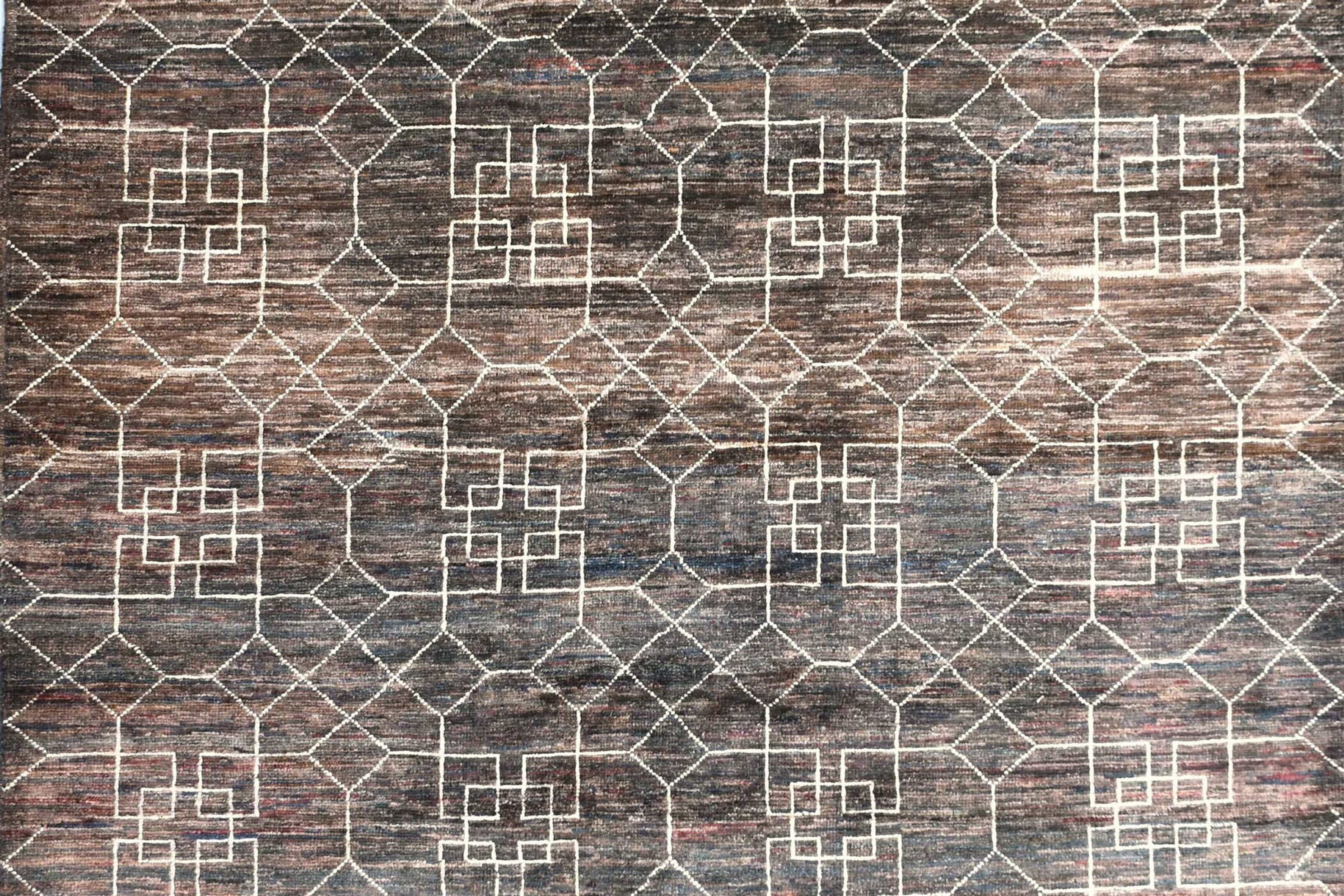 6x9 ft Modern Brown Toned Rug, Coffee Brown Background, Organic Beige Patterns,