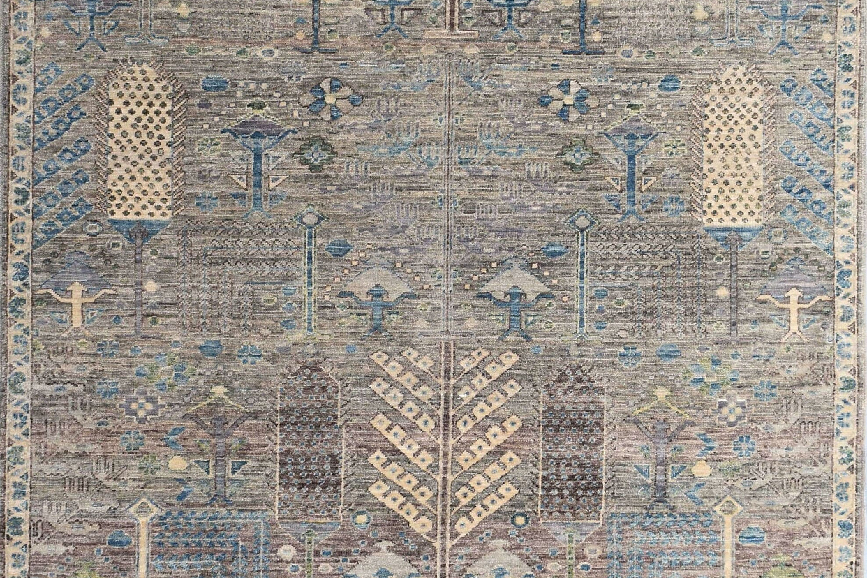 5x8 ft Gray Cypress Tree Rug, Fine Weaved Knots, Modern Colors, Neutral Colors,