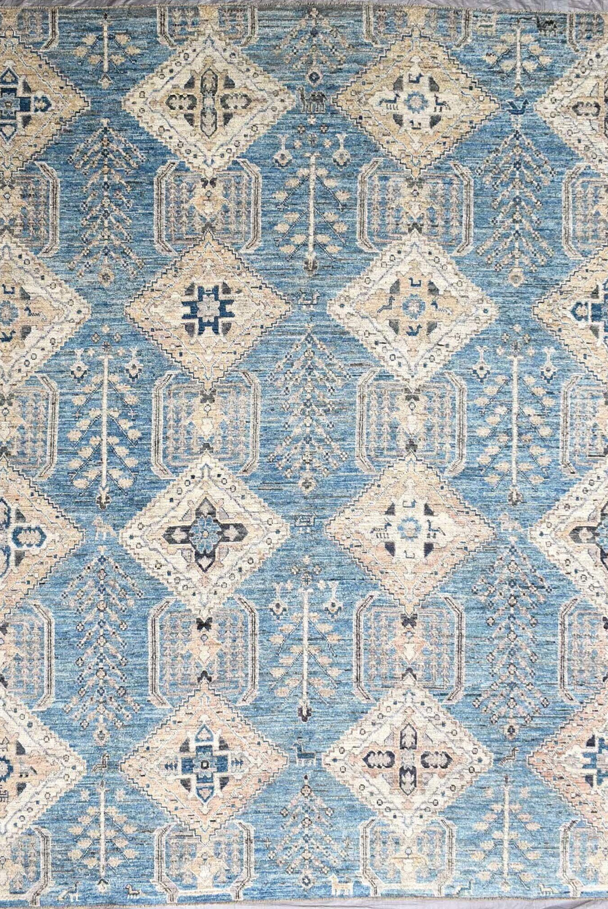 12x15 ft Turkish Ushak Rug| Modern Blue Rug |Dining Room Rug| Palace Size Rug| O