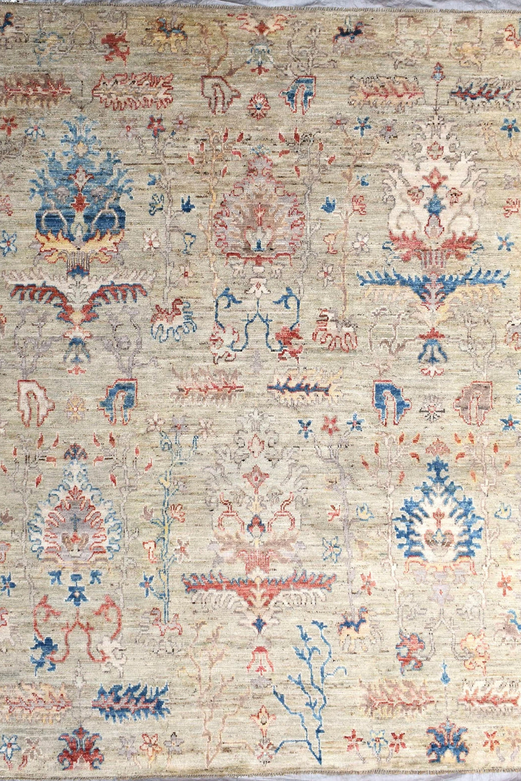 8x10 ft Turkish Ushak Design Rug, Muted Light Green Color Rug, Vegetable Dyed Ru