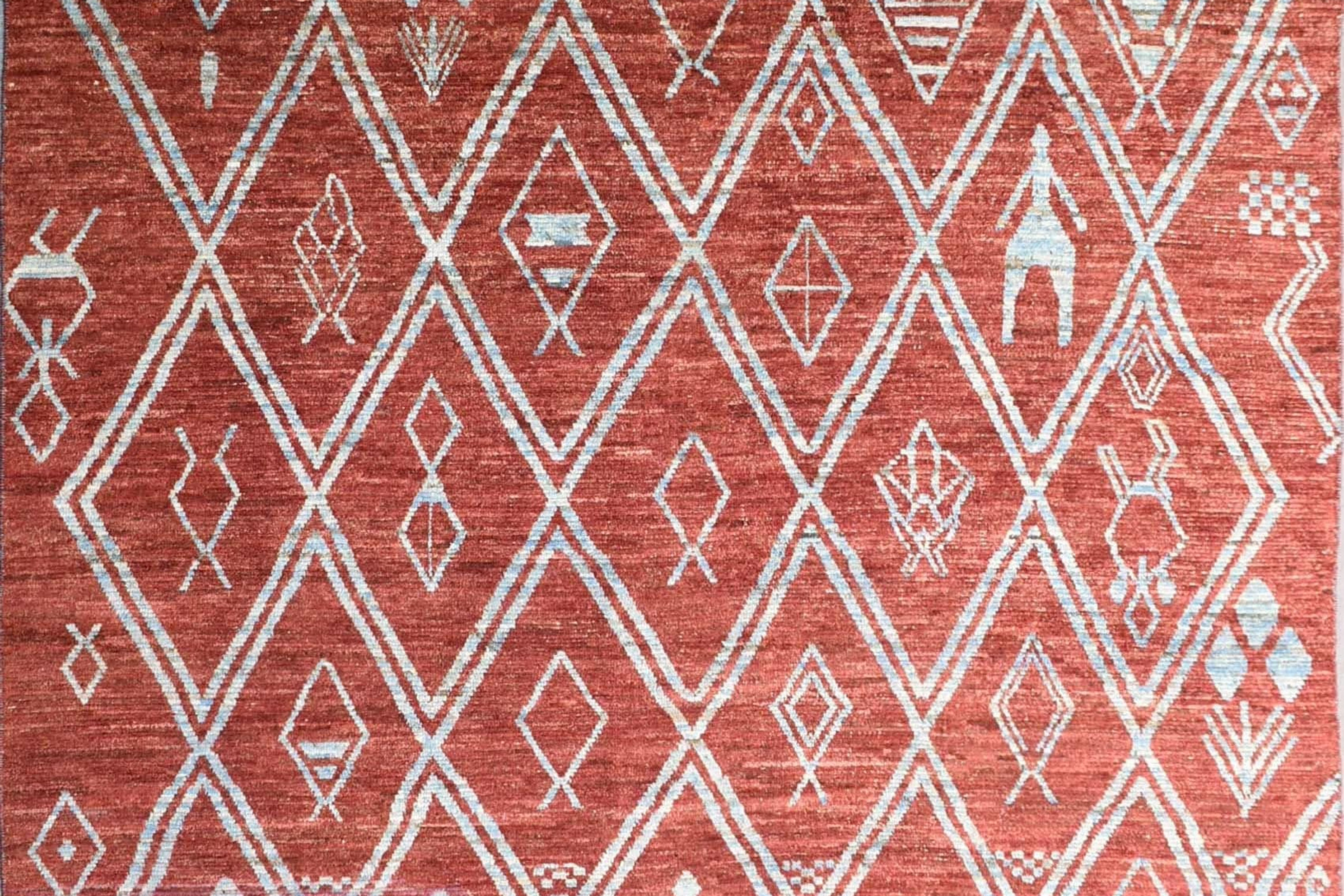 9'6"x11'7" ft Modern Berber Area Rug, Red Tribal Rug, All Over Design Rug, Livin