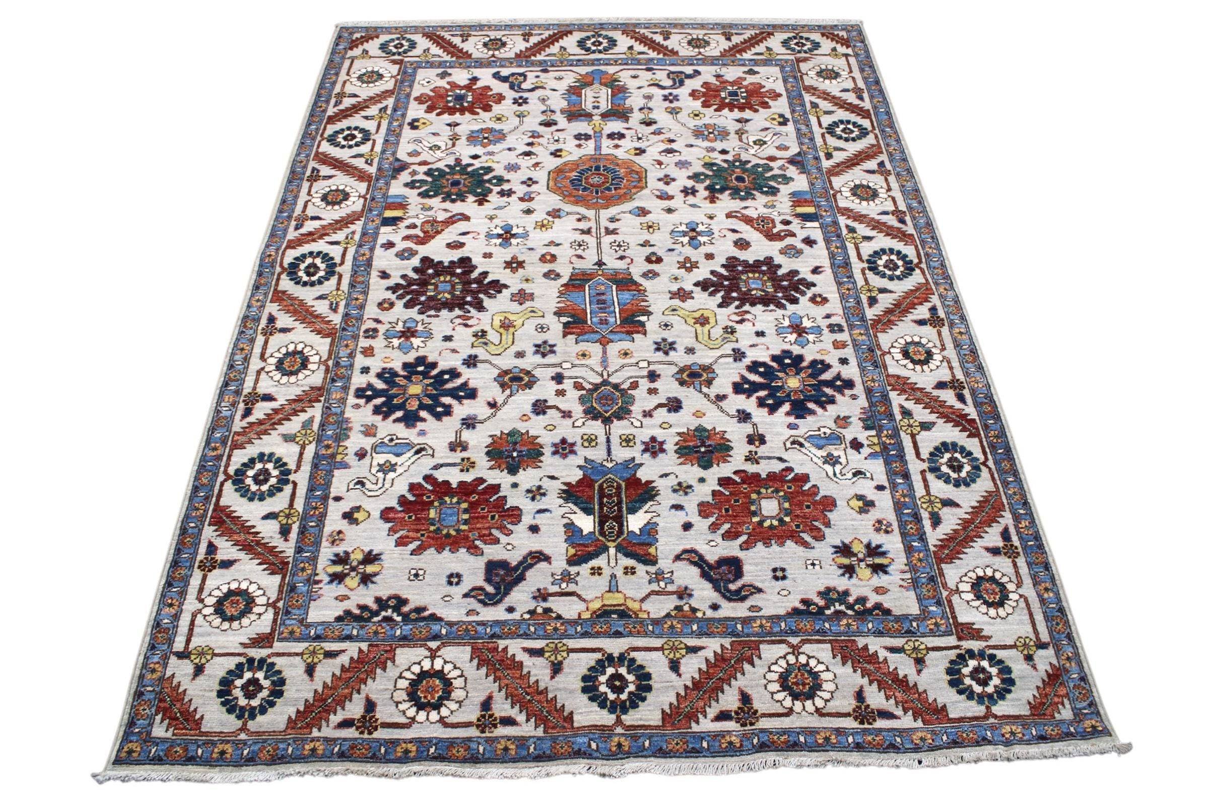 5x7 ft Silver Serapi Area Rug, Afghan Hand knotted Natural dyes wool Oriental Ru