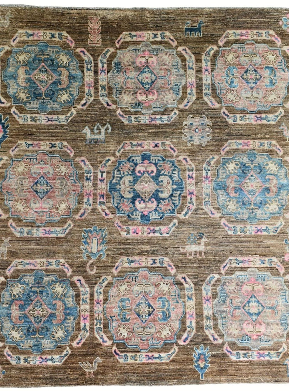 8x10 ft Brown Traditional Ushak Area Rug, Persian Style Oriental Soft Rug, Handm