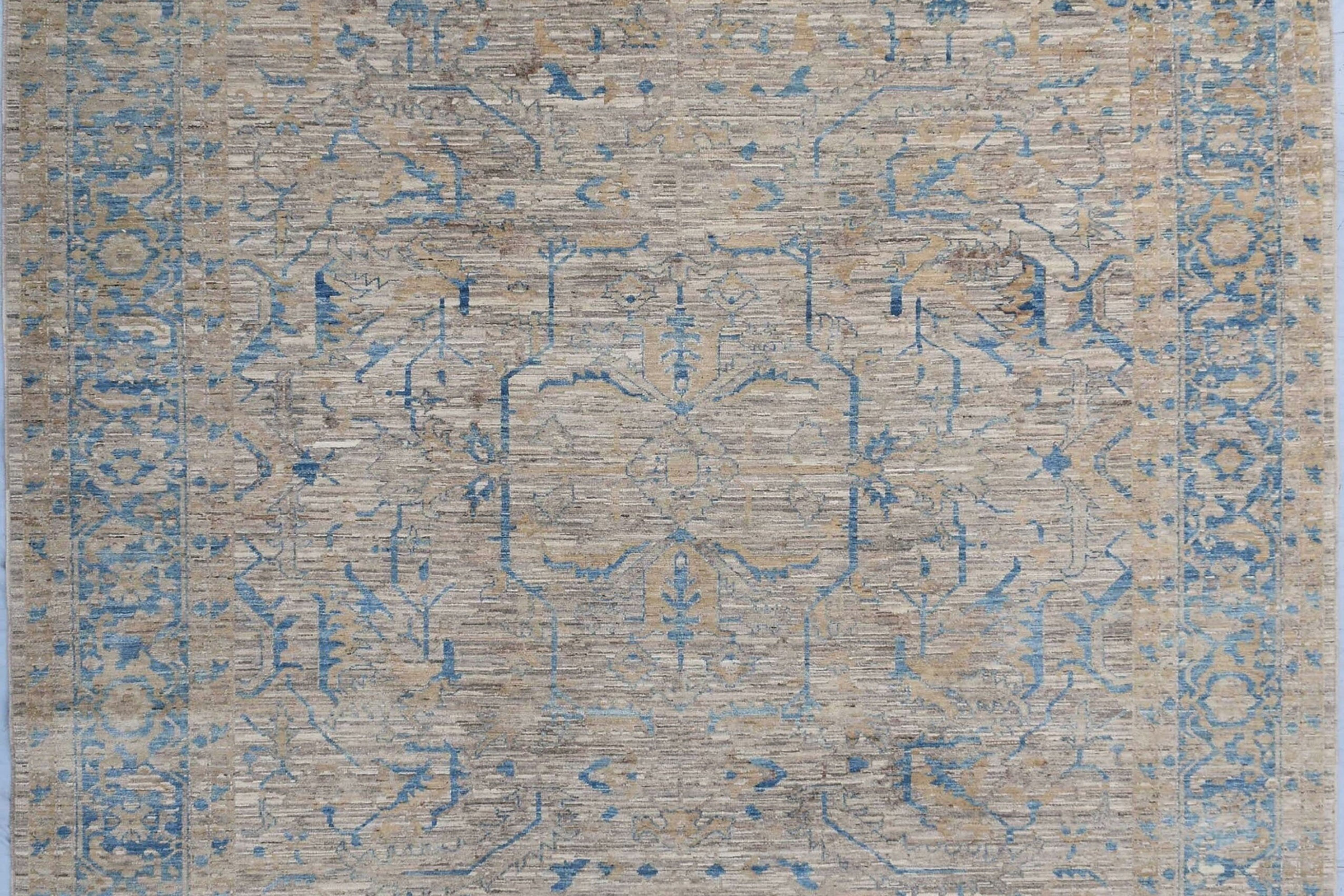 8x10 ft Blue Washed Colors Area Rug - Hand Knotted Afghan Rug - Ariana Rug- Livi