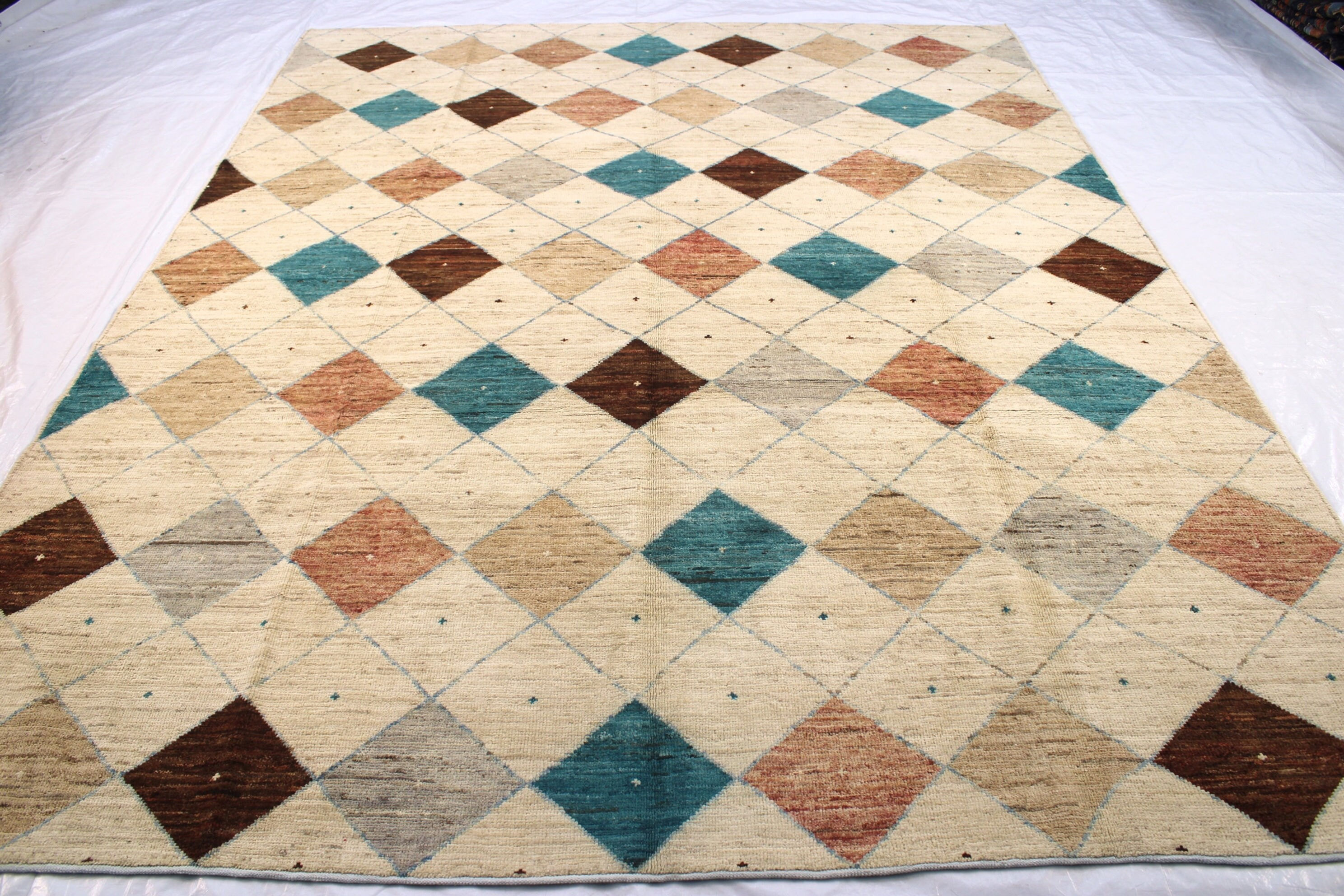 8x10 ft Beige Moroccan Area Rug, Colorful Geometric Design, Simplistic Berber St