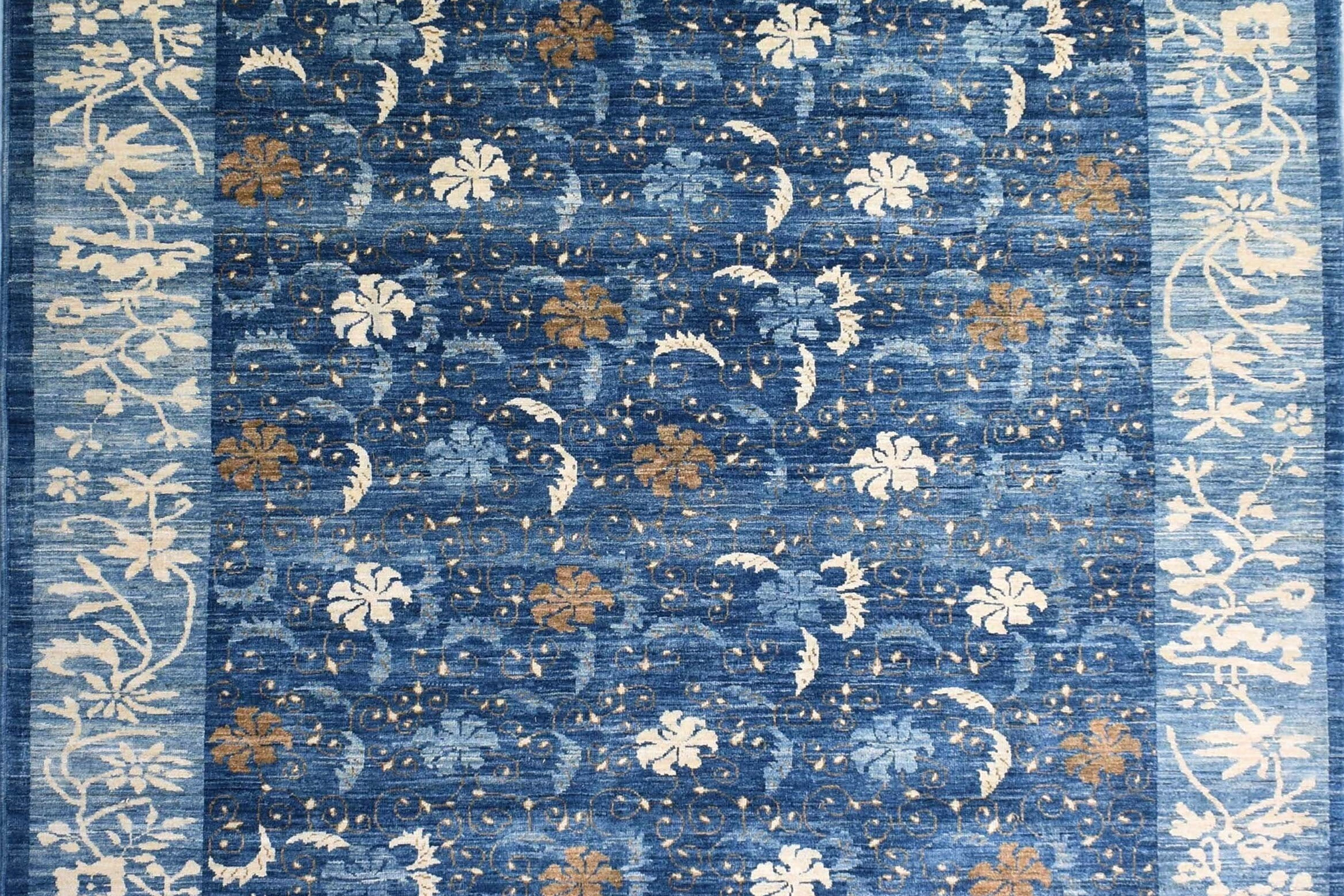 9x12 ft Fine Peking Rug, Blue Transitional Area Rug, Modern Floral Design , Livi