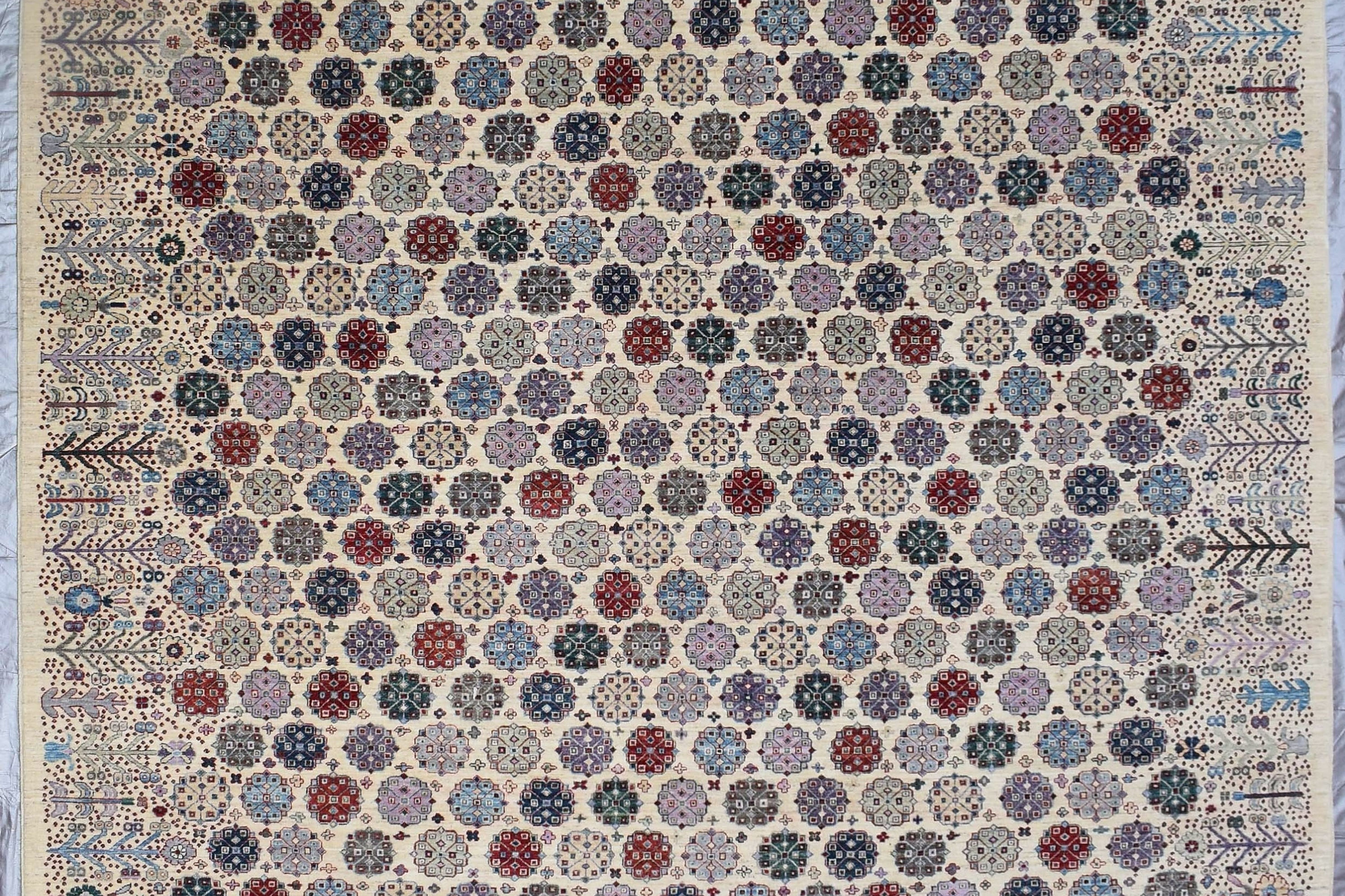 12x15 ft Beige Floral Area Rug, Khoton Design Rug, Dining Room Rug, Palace Size