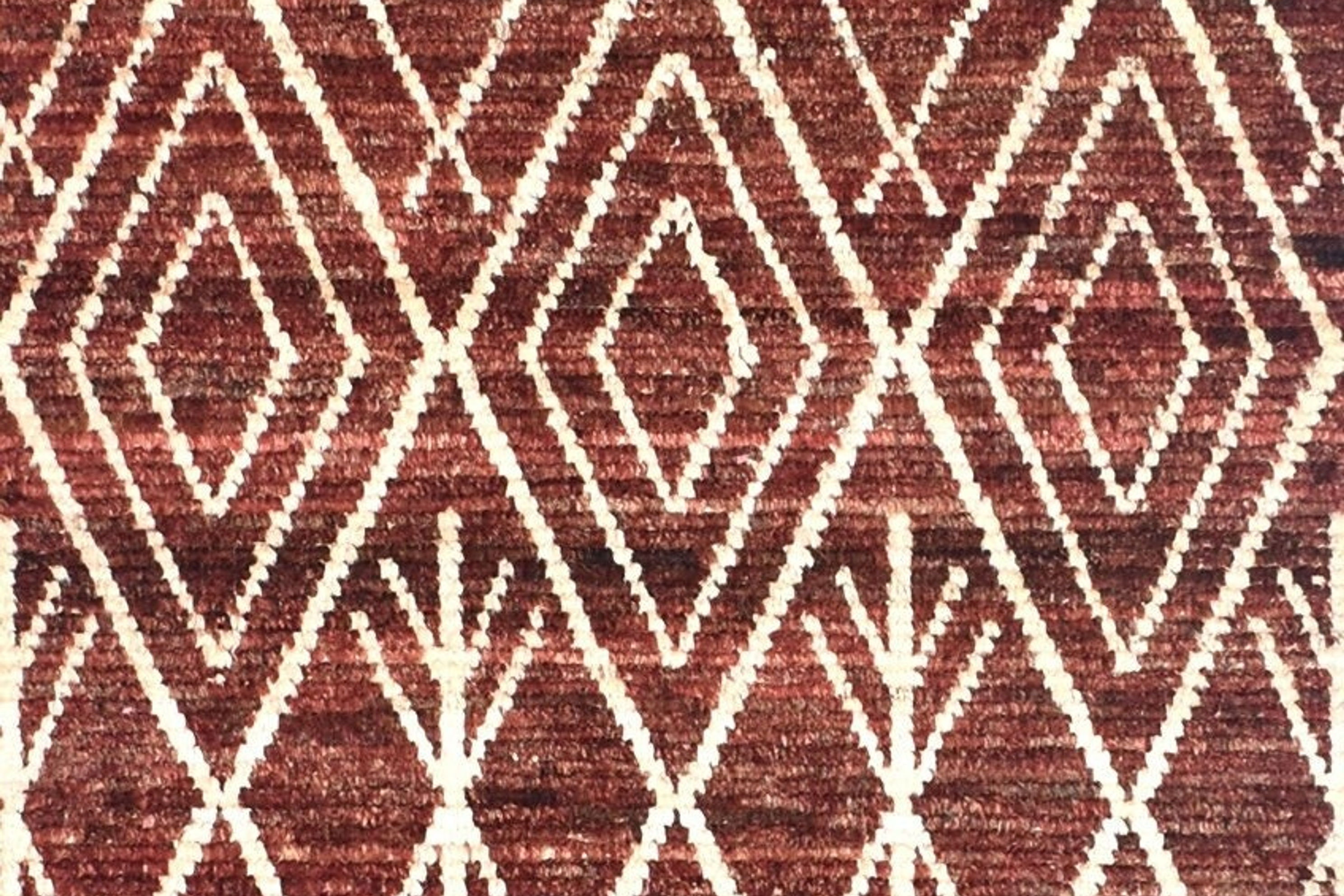 3x10 ft Handmade Red Tribal Runner, Rust Red and Beige Colors, Moroccan Style Ha