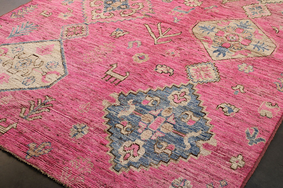 Thumbnail: 6x9 ft Pink Turkish Oushak Rug, Colorful Oriental Designs, Pink Background, Afgh