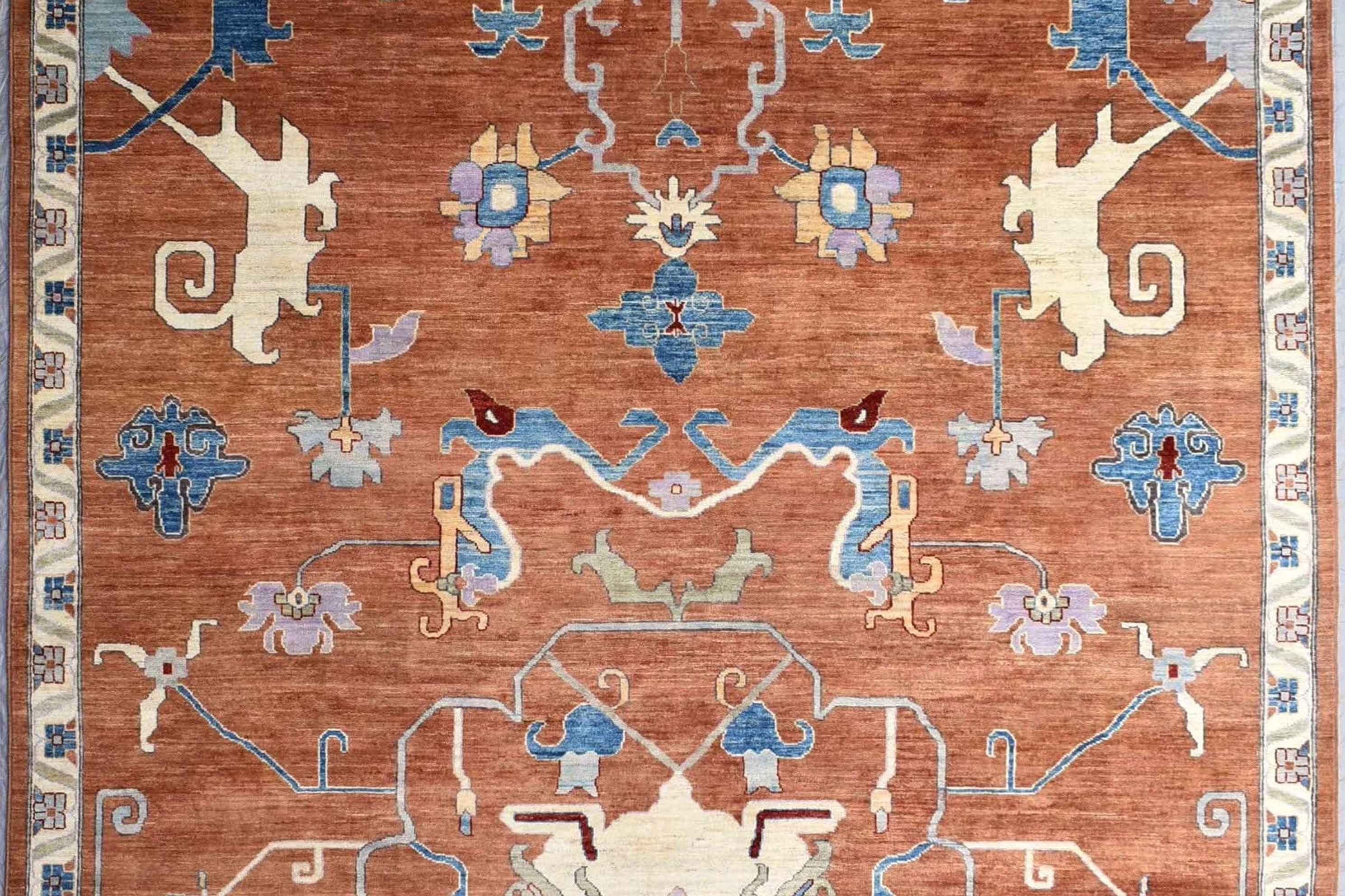 10x14 ft Modern Orange Brown Aryana Rug, Turkish Ushak Design Area Rug, Neutral