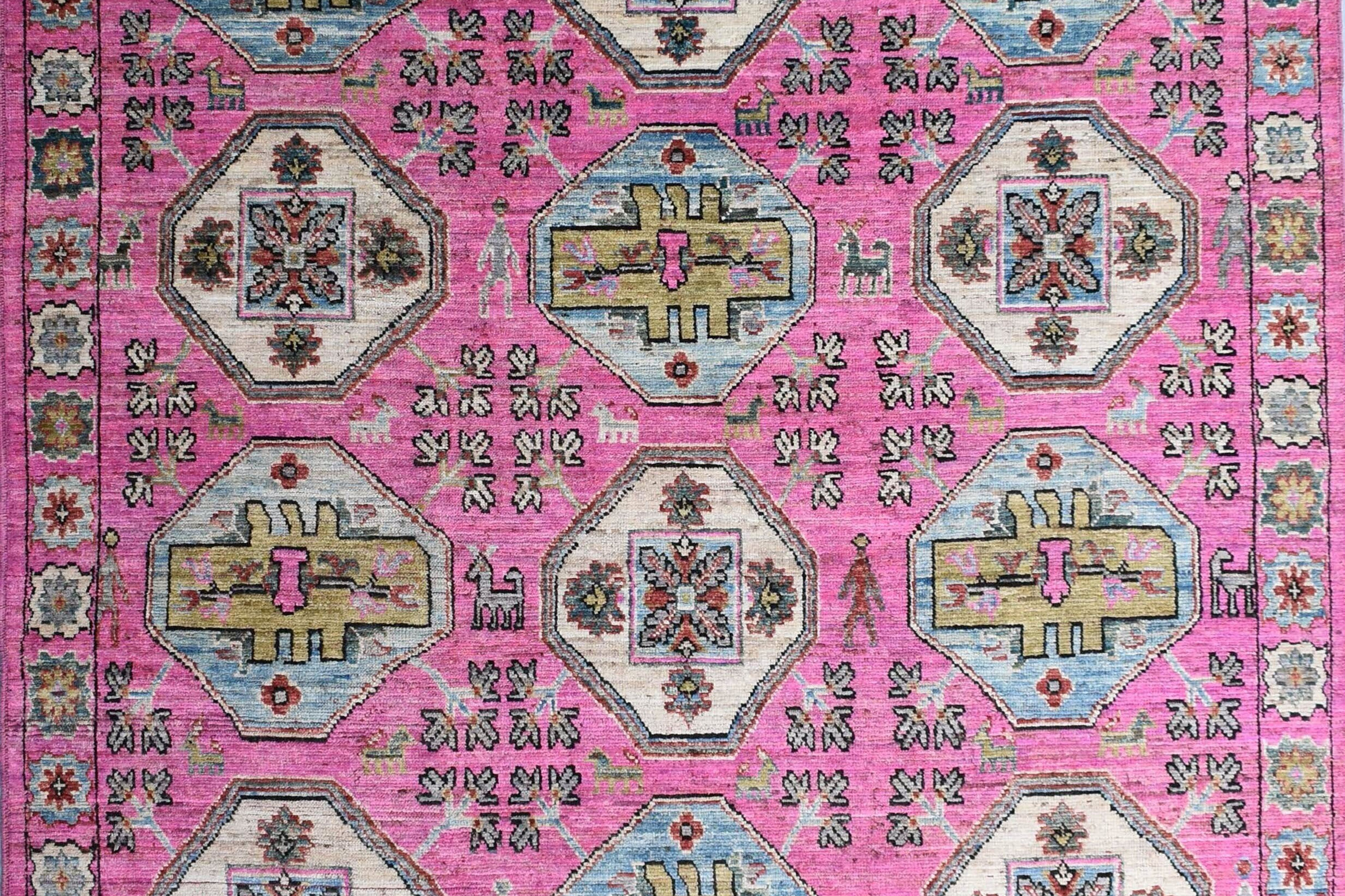 8x10 ft Pink Turkish Oushak Rug, Colorful Oriental Designs, Pink Background, Afg