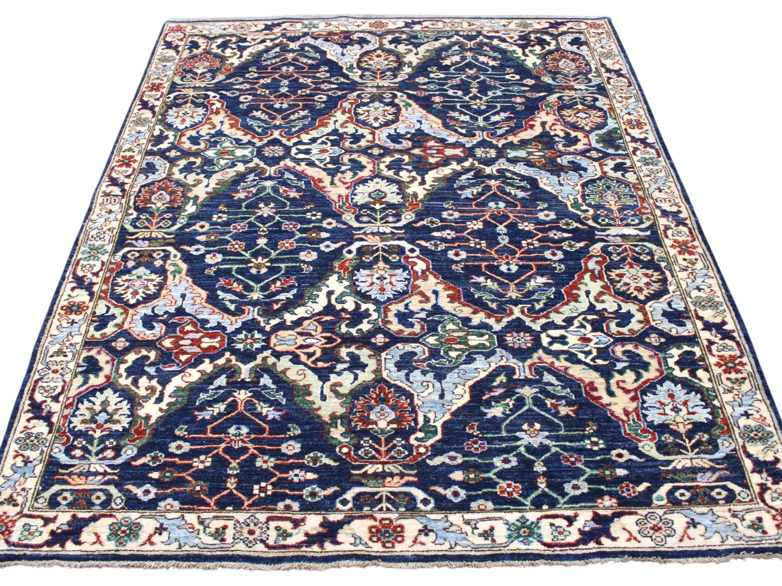 5x6 ft Blue Tribal Area Rug, Afghan Hand Knotted Natural Dye Wool Oriental Rug,