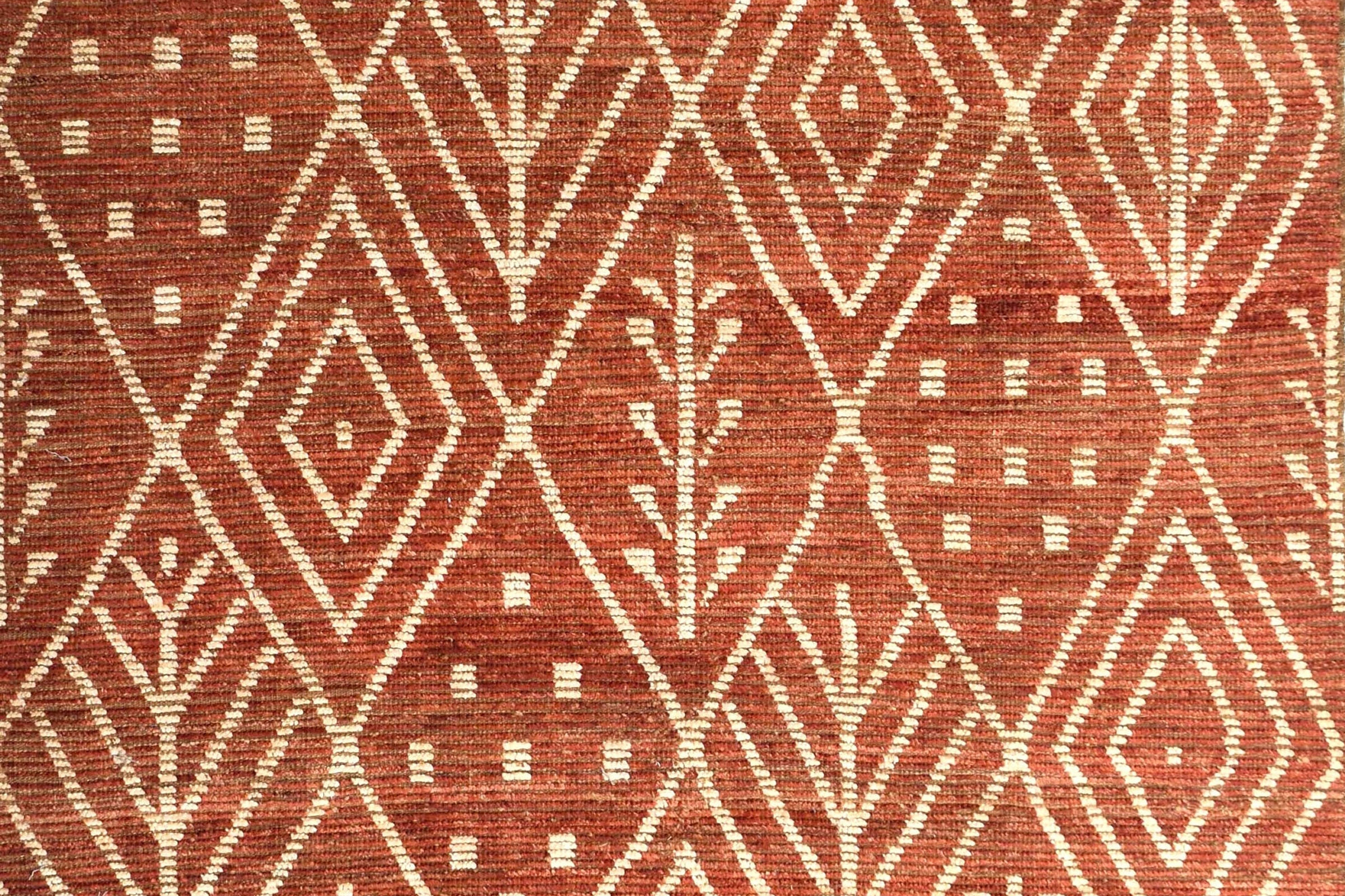 6x9 ft Soft Modern Red Rug, Simplistic Moroccan Design, Beige Design on Red, Rus