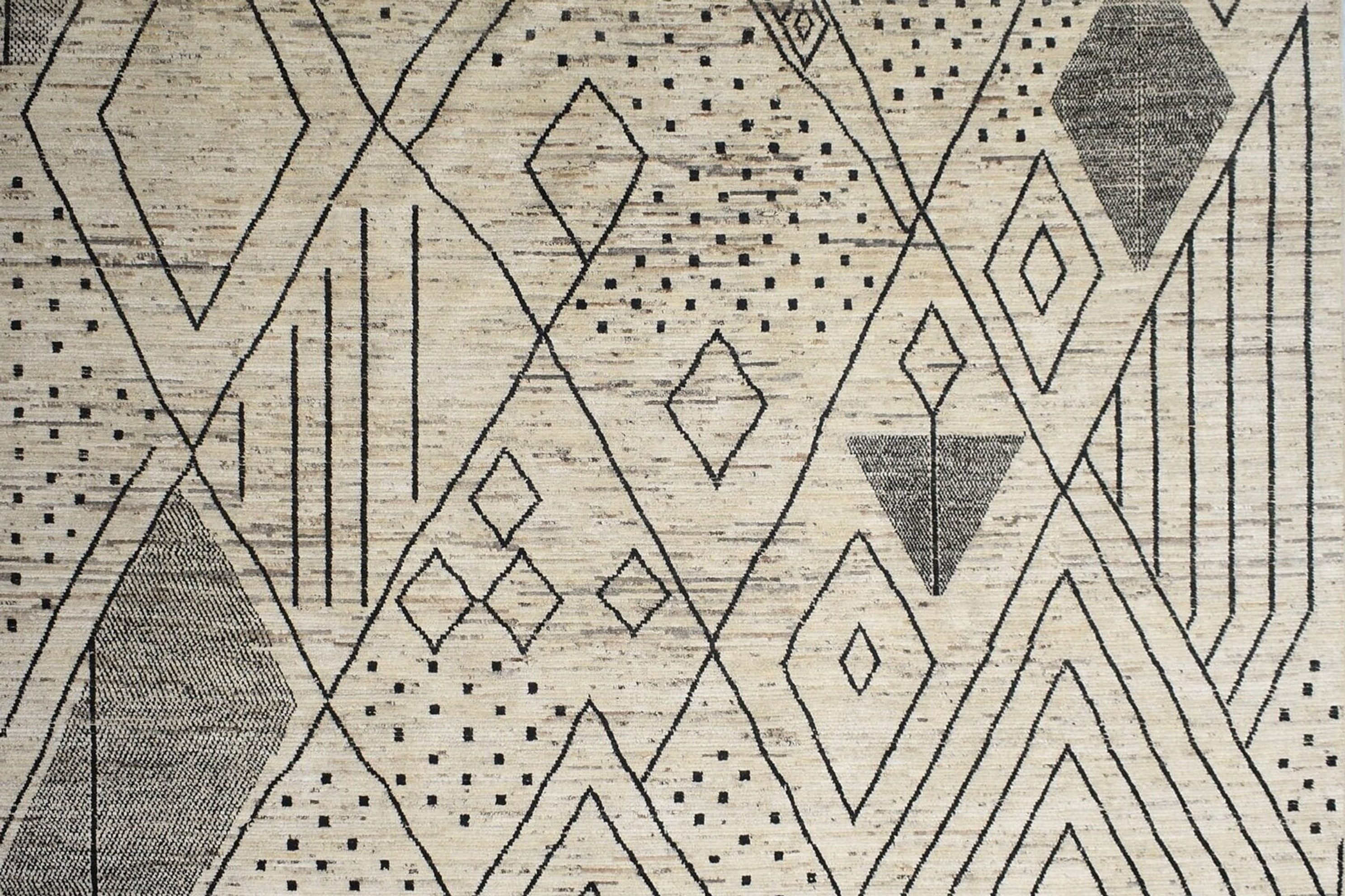 12'4"x17'11" Moroccan Wool Dye Area Rug, Beige & Black High Quality Beni Tribal