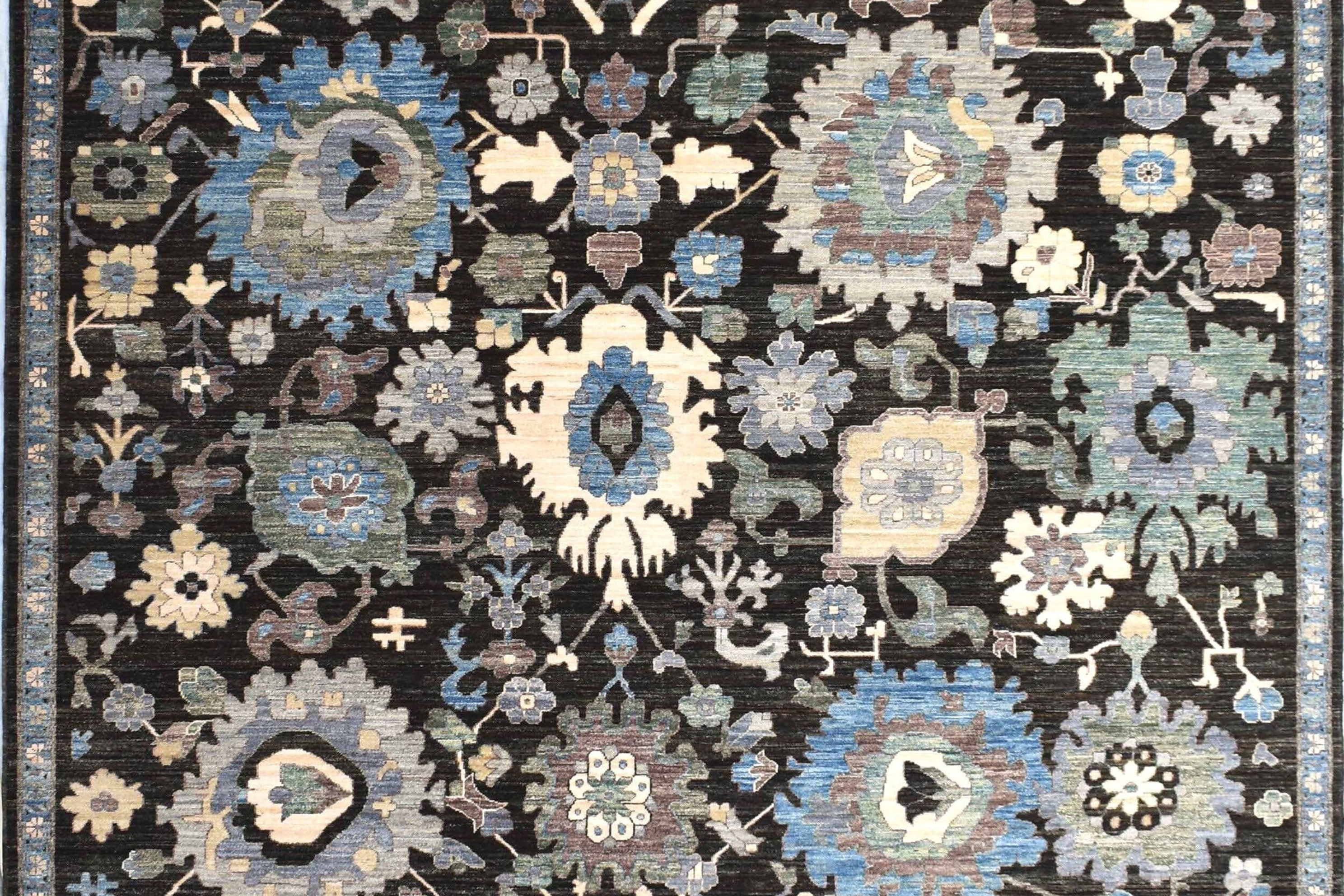 8x10 ft Green Harshang Design Rug, Hand Knotted Afghan Rug, Greenish Charcoal Ba