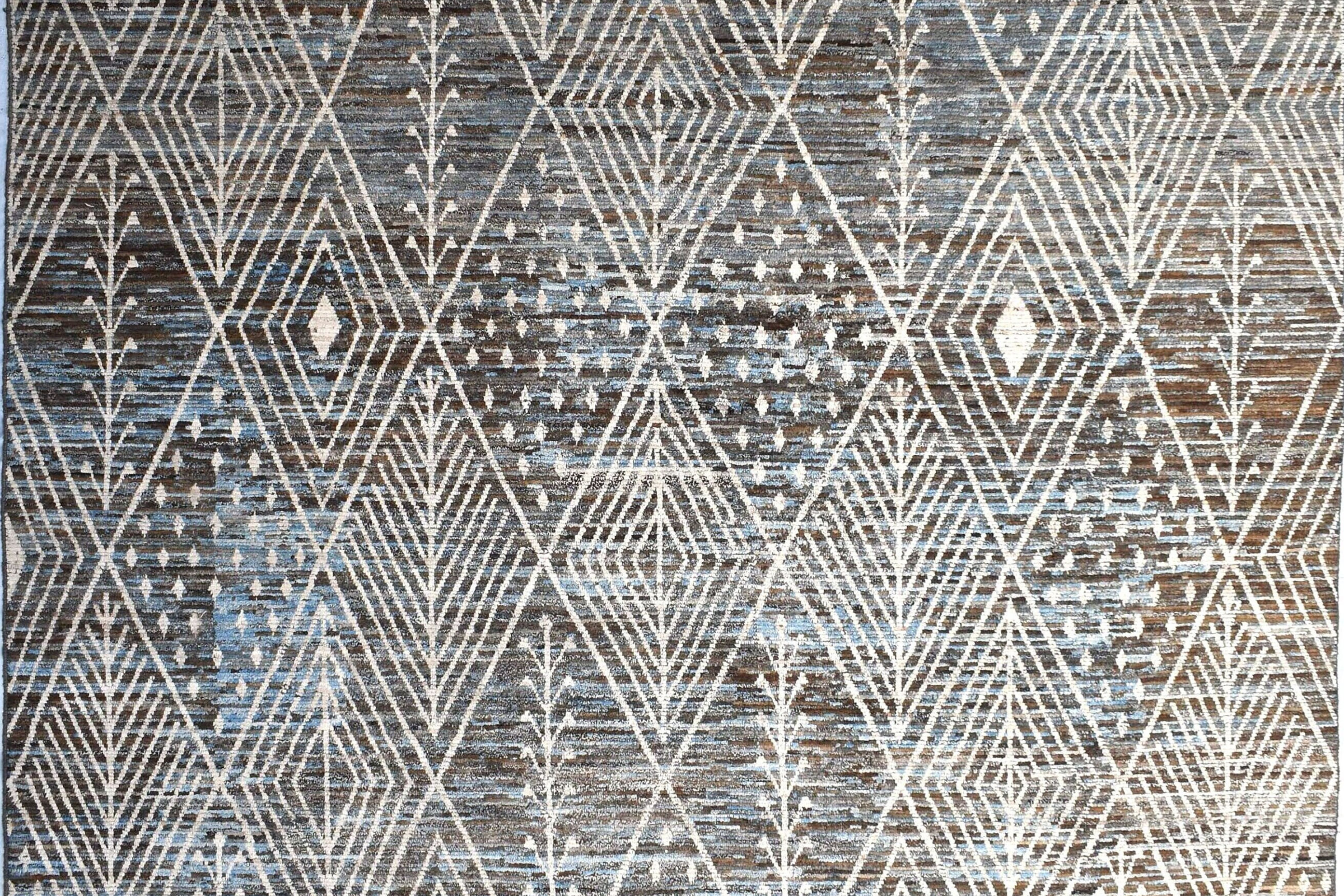 14x16 Moroccan Wool Dye Area Rug, Beige on Mix Blue High Quality Beni Tribal Rug