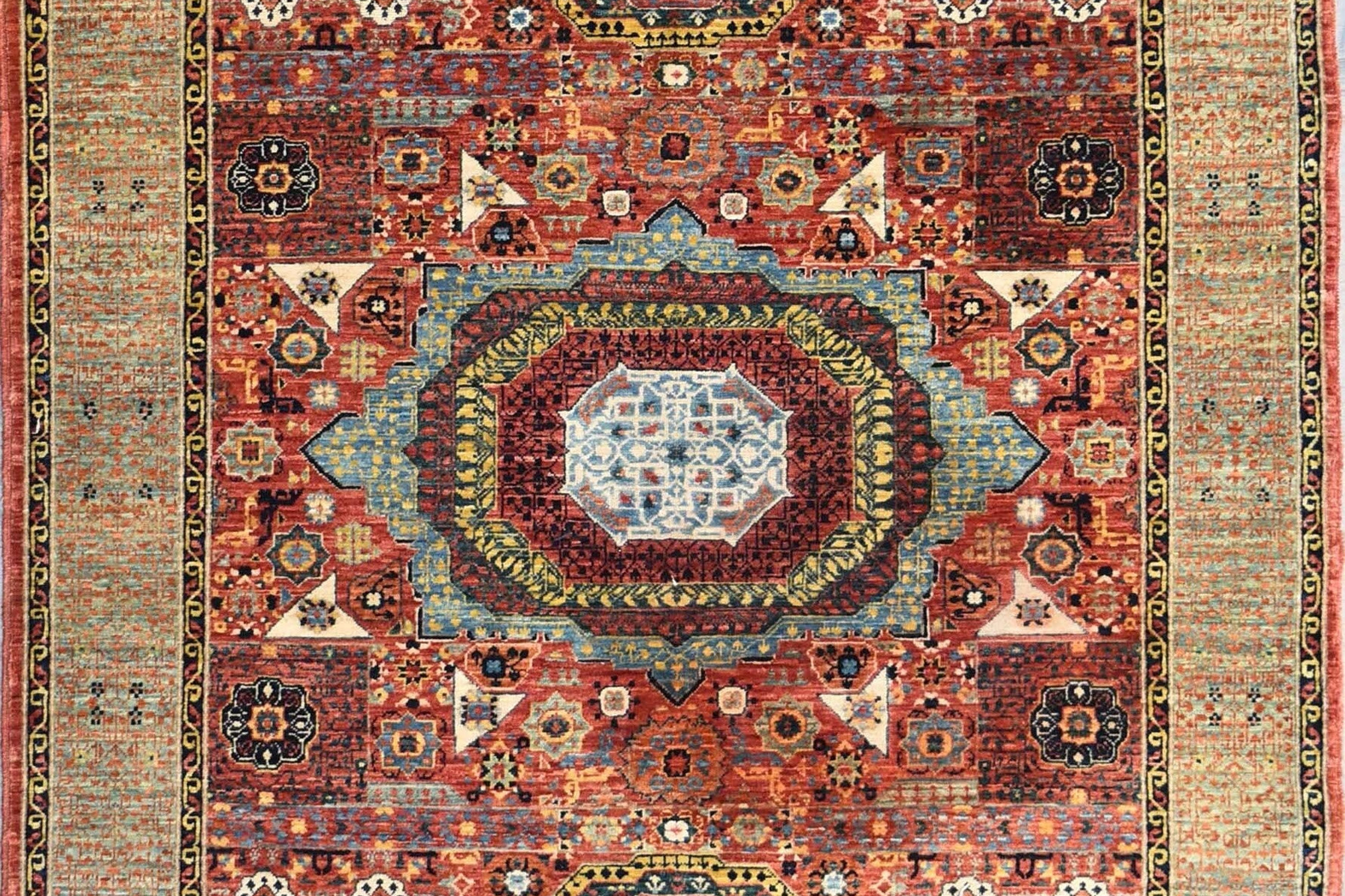 5x6 ft Red Mamluk Rug, Hand Knotted Afghan Rug, Ottoman Area Rug, Fine Knotted O